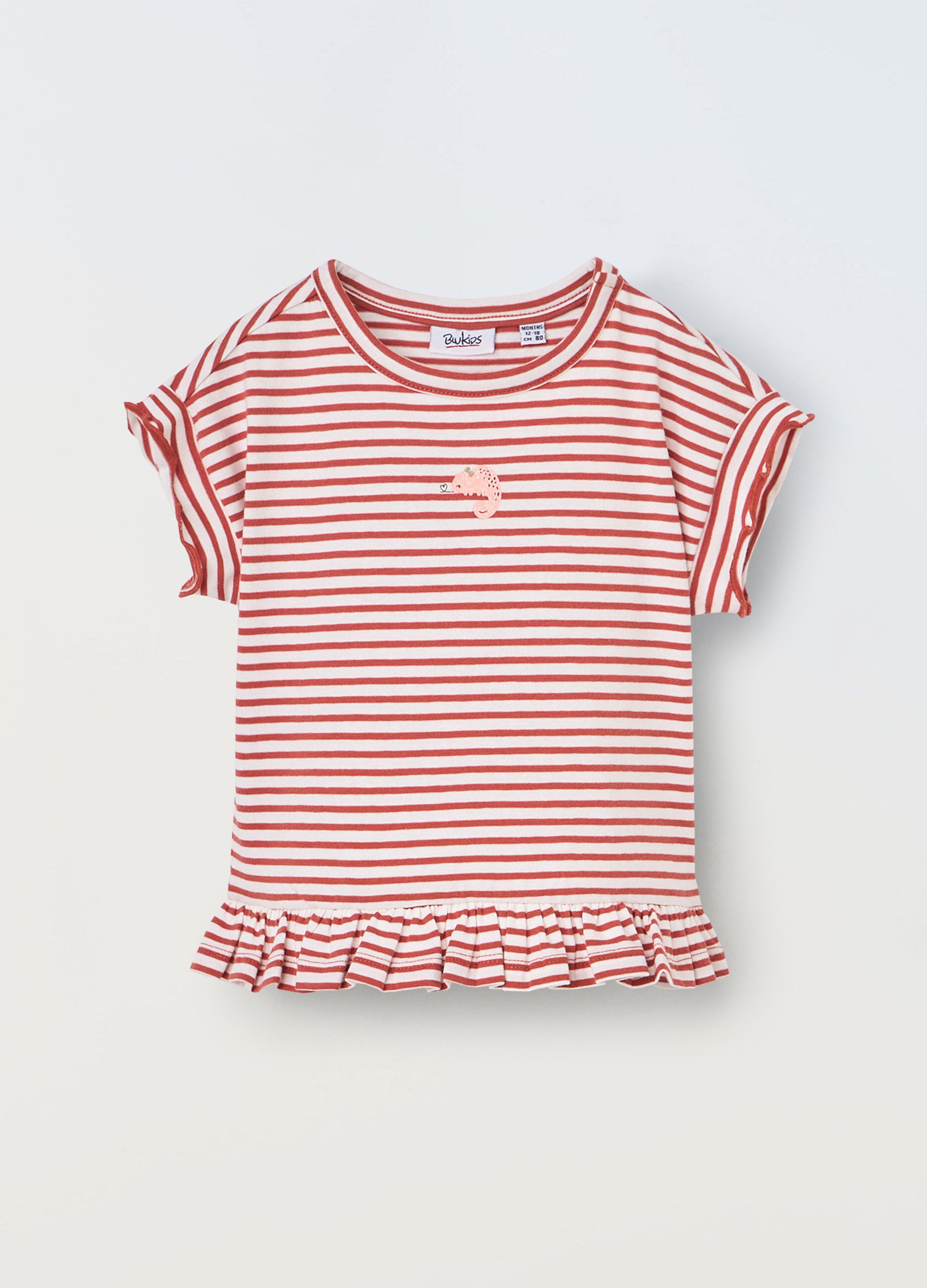 T-shirt in cotone stretch a righe neonata