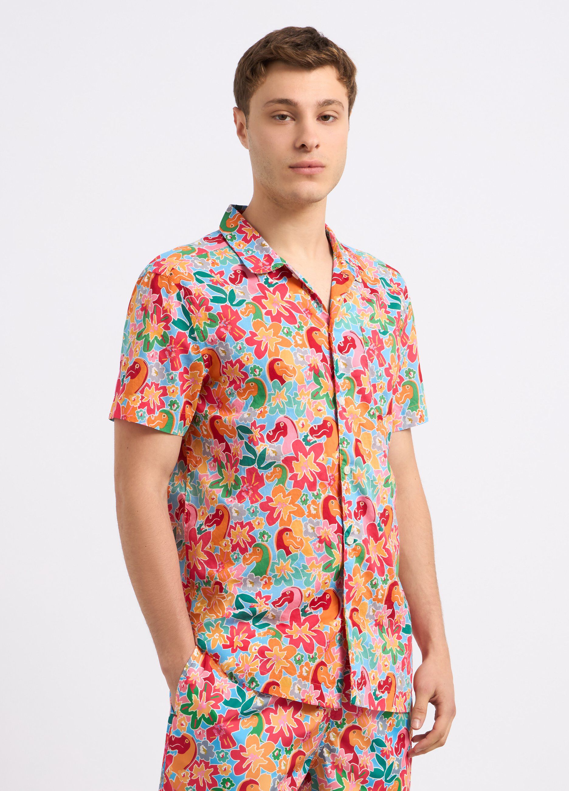 Camicia in puro cotone con stampa uomo