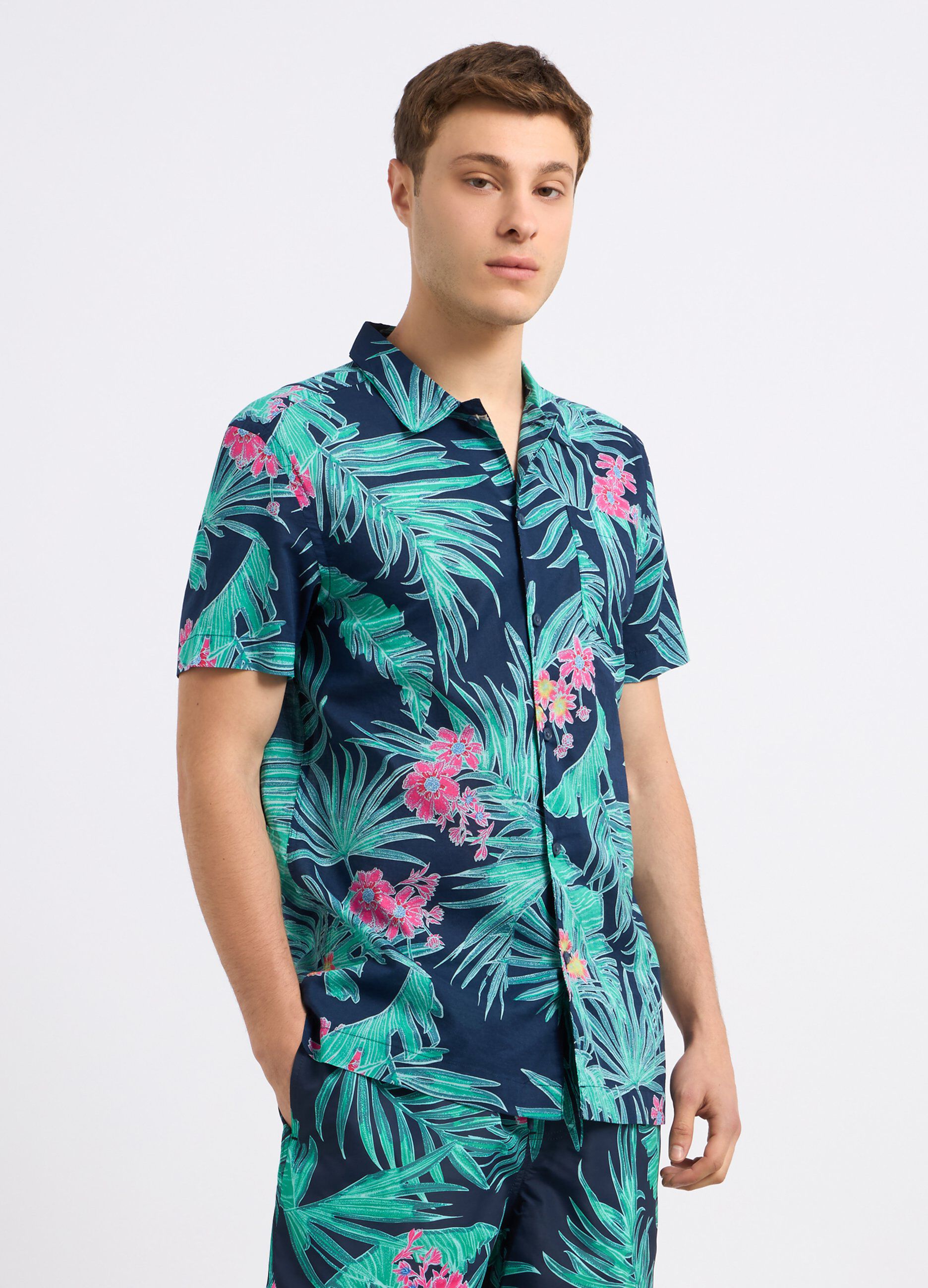 Camicia in puro cotone con stampa uomo