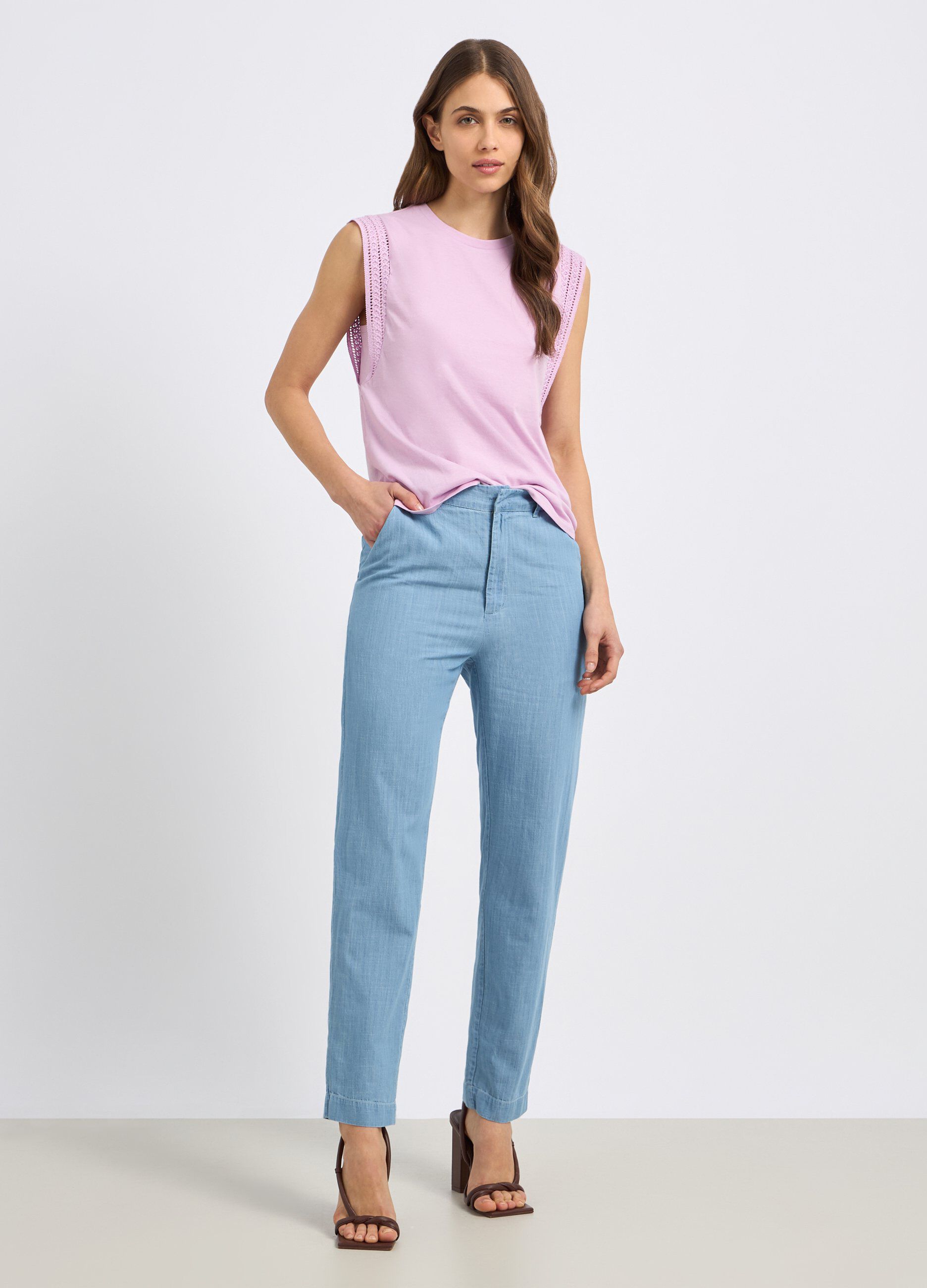 Pantalone in chambray di puro cotone donna