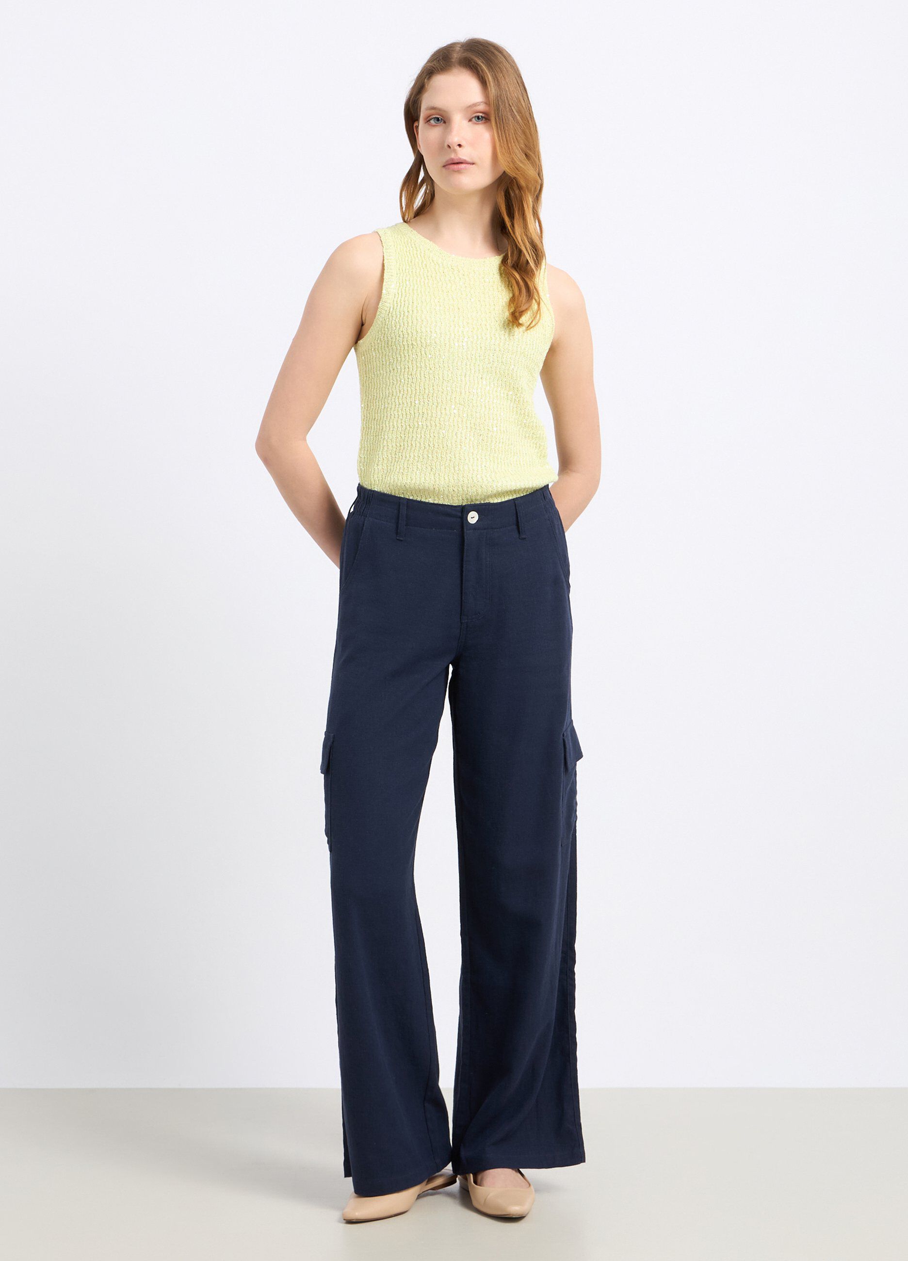 Pantaloni misto lino donna