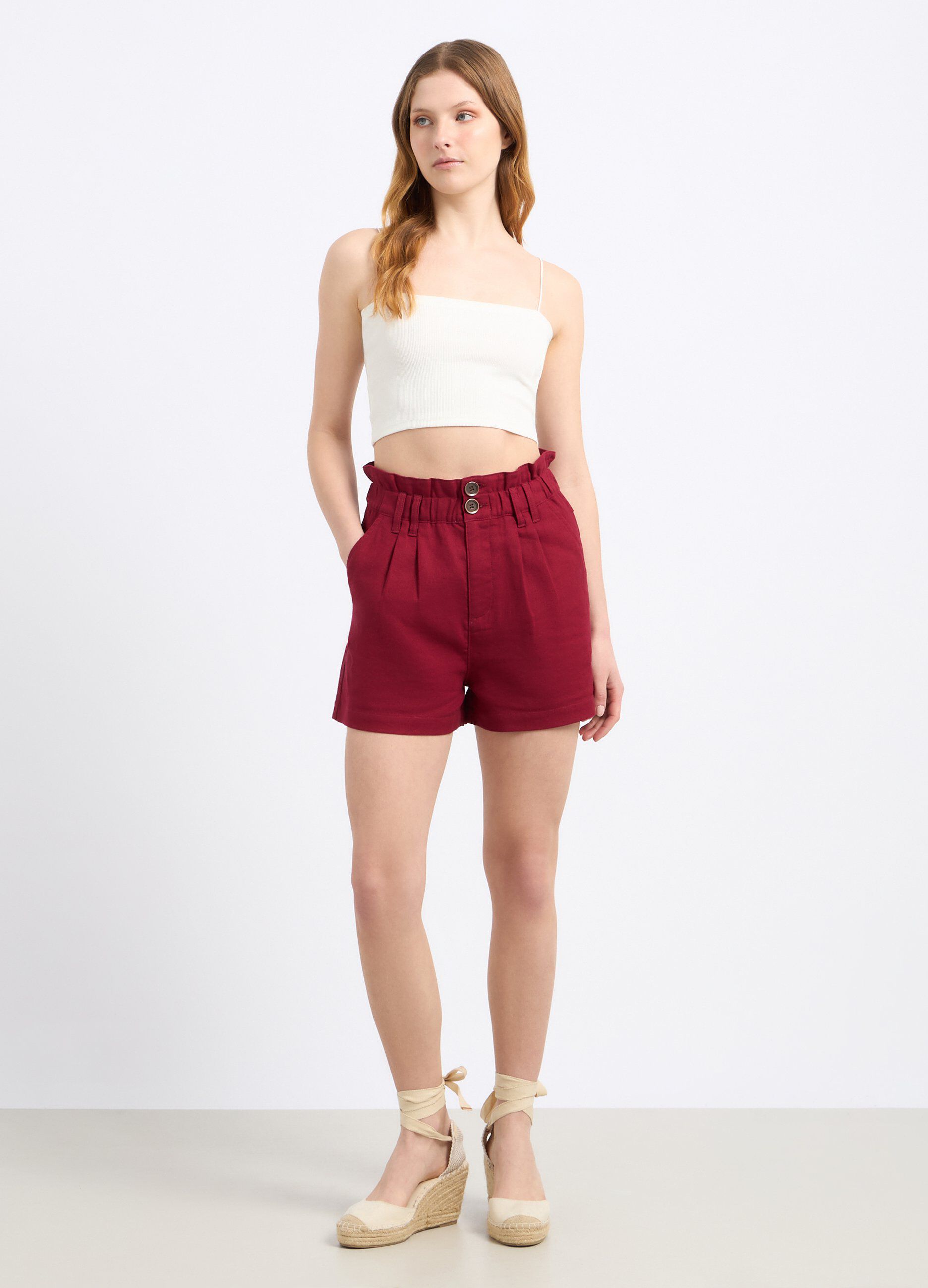 Shorts paperbag in misto lino donna