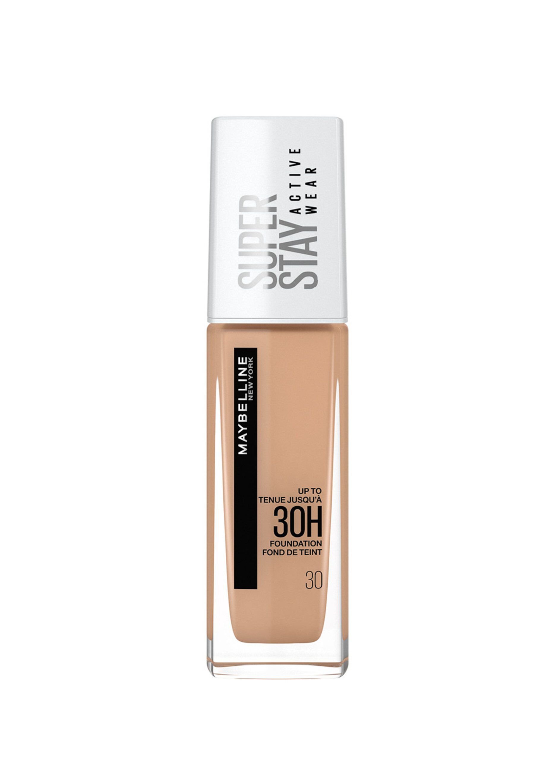 Maybelline New York Fondotinta Liquido SuperStay 30H Active Wear, Alta coprenza e lunghissima tenuta senza effetto maschera, Sand (30), 30 ml.