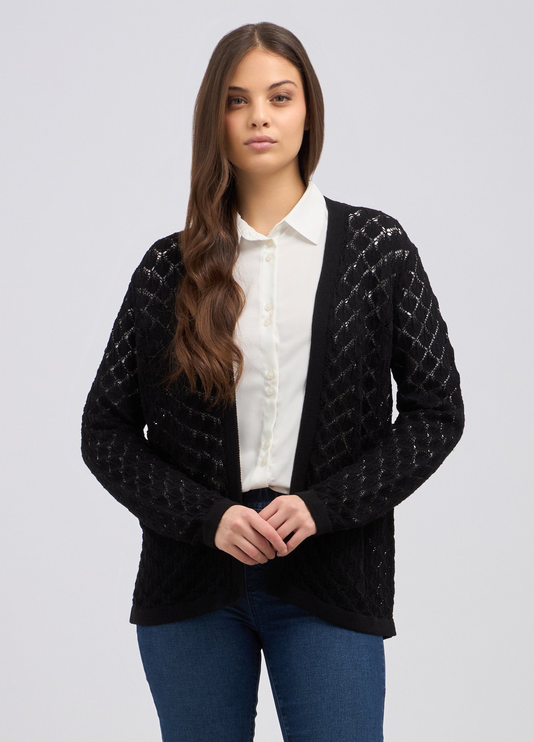 Cardigan aperto con motivo traforato donna