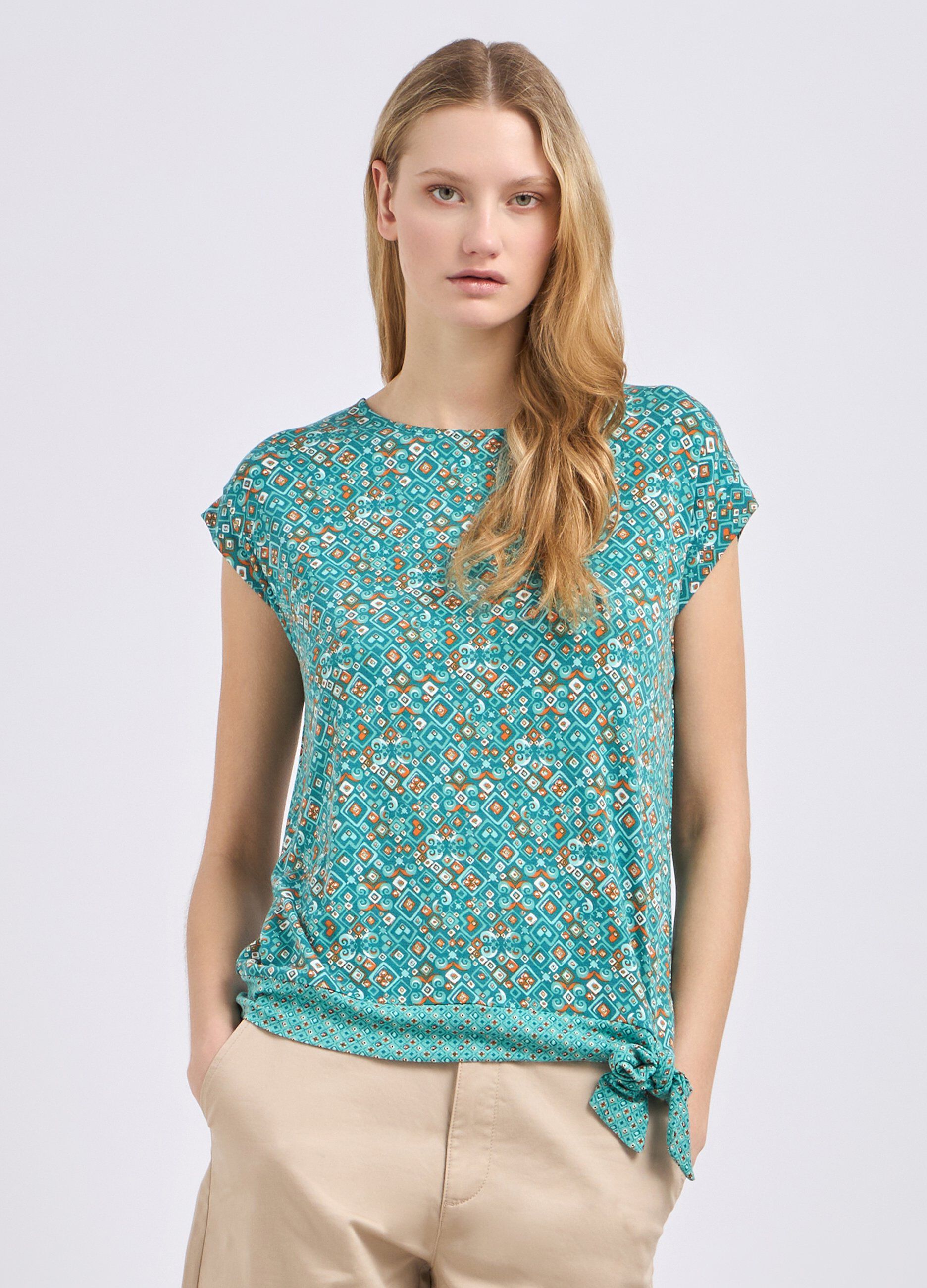 T-shirt in pura viscosa stretch con stampa donna