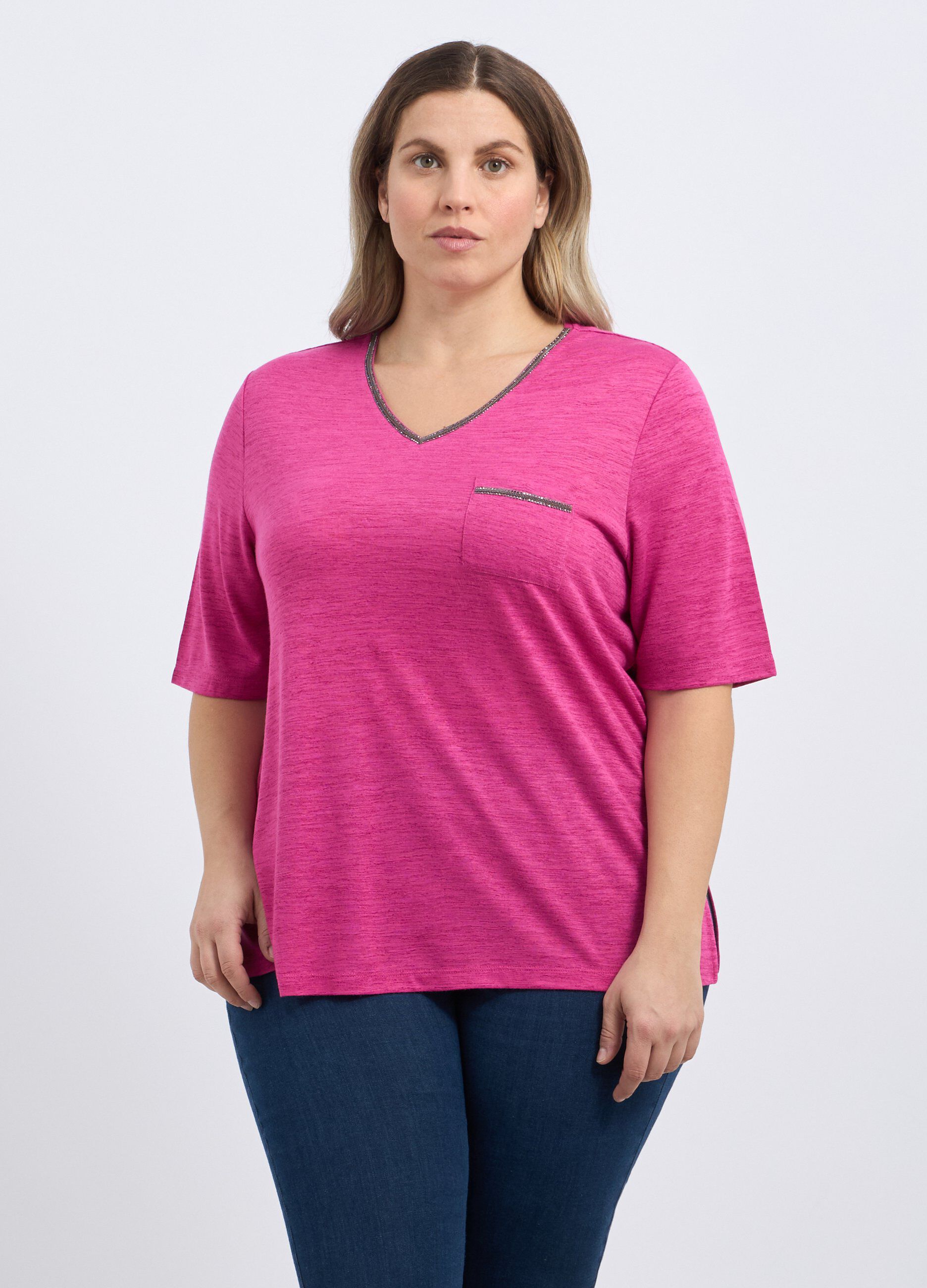T-shirt in misto viscosa con strass donna curvy