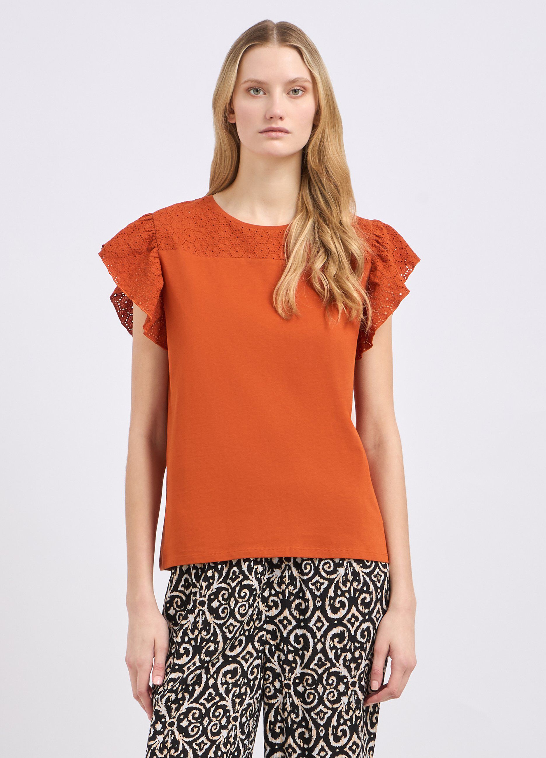 T-shirt in puro cotone con maniche ad aletta donna