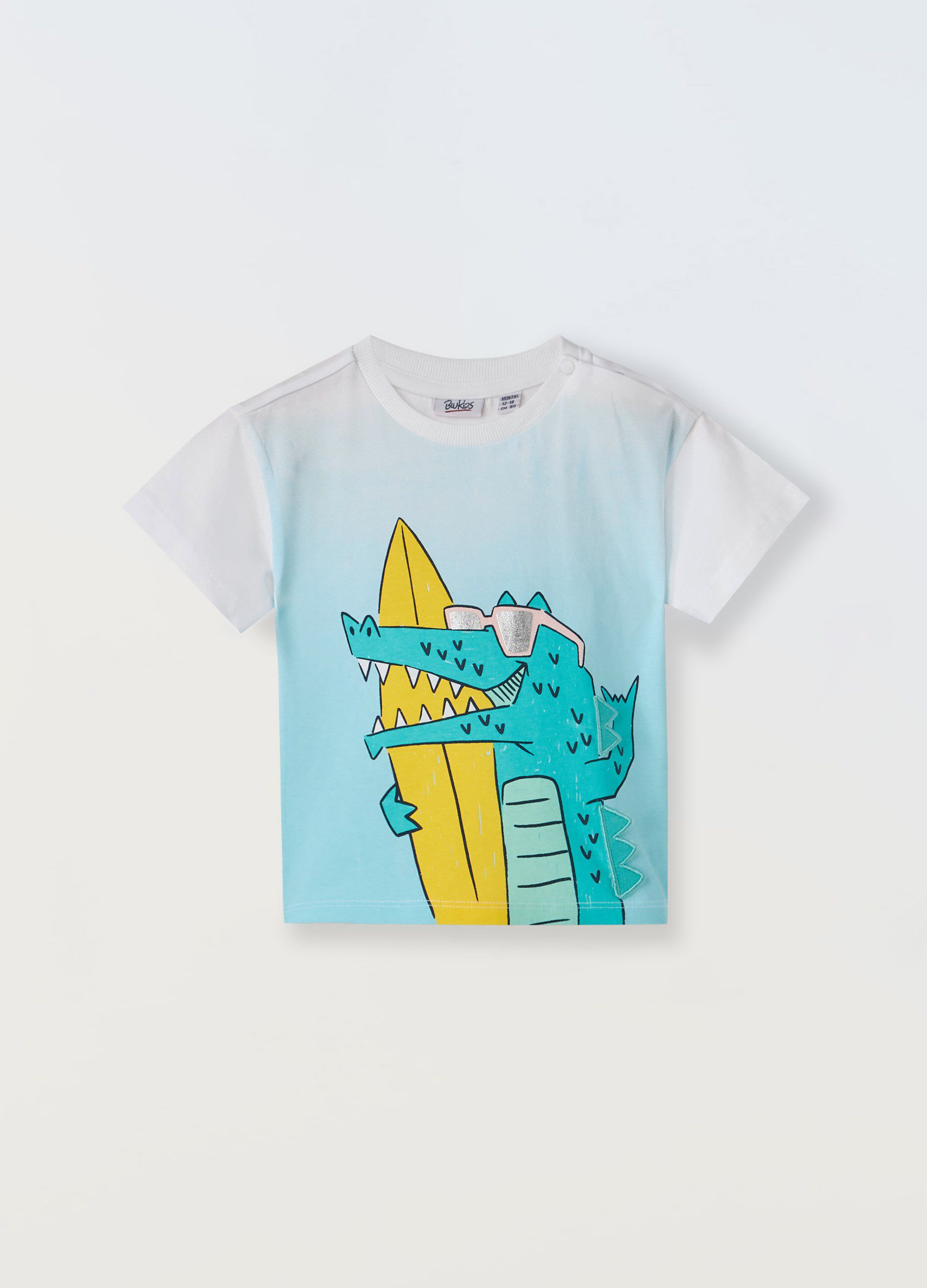 T-shirt in puro cotone con stampa e applicazioni neonato