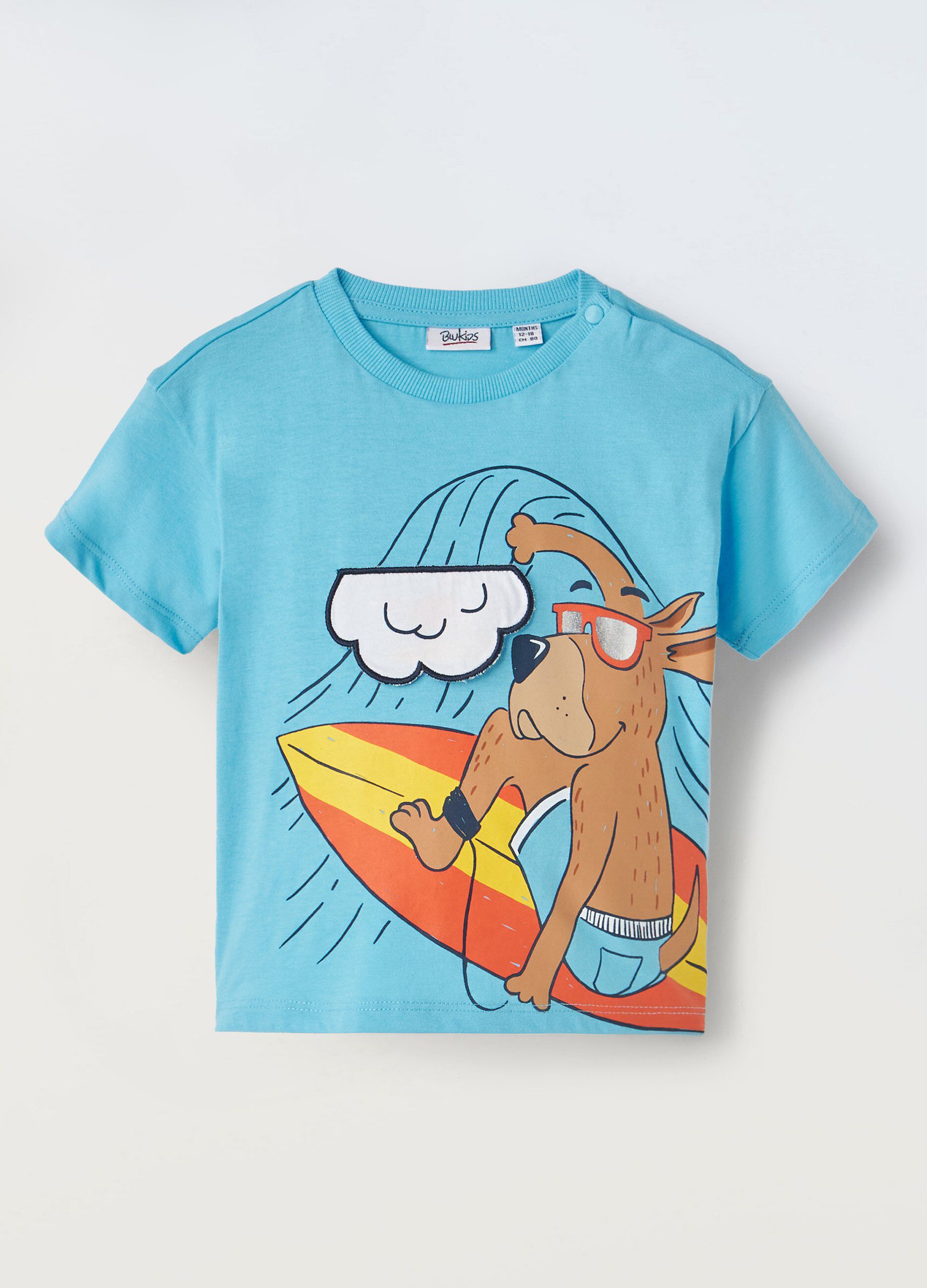 T-shirt in puro cotone con stampa e applicazioni neonato