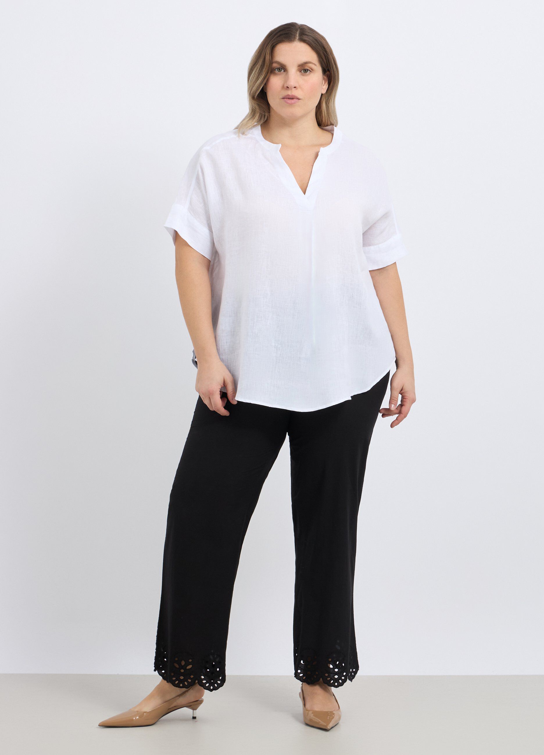 Pantaloni in puro cotone con ricamo donna curvy