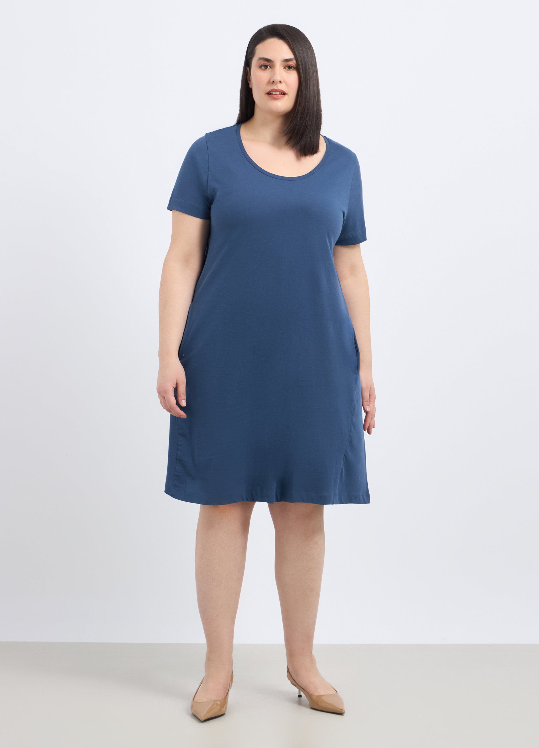 Abito corto svasato in puro cotone donna curvy
