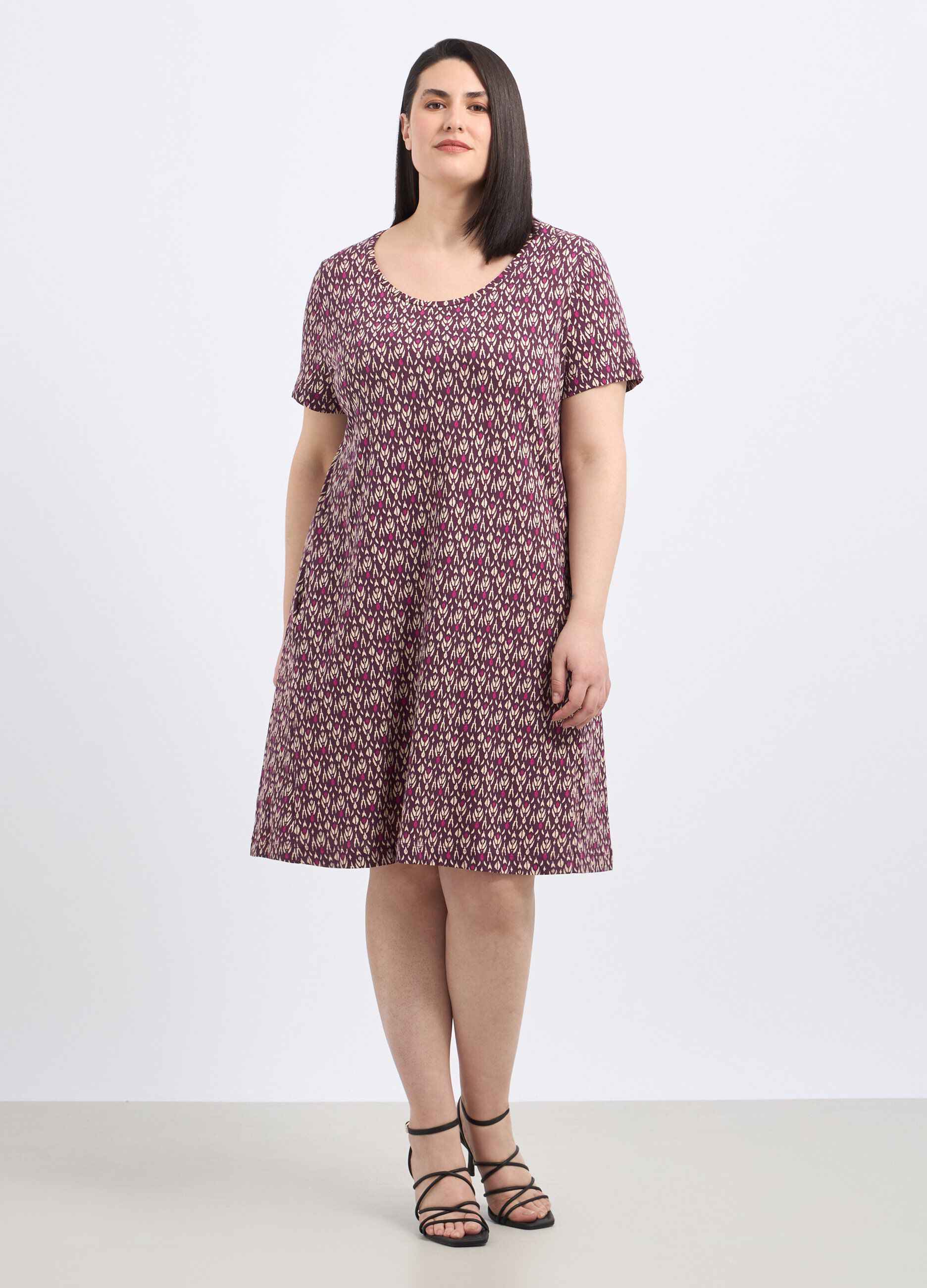 Abito corto svasato in puro cotone donna curvy