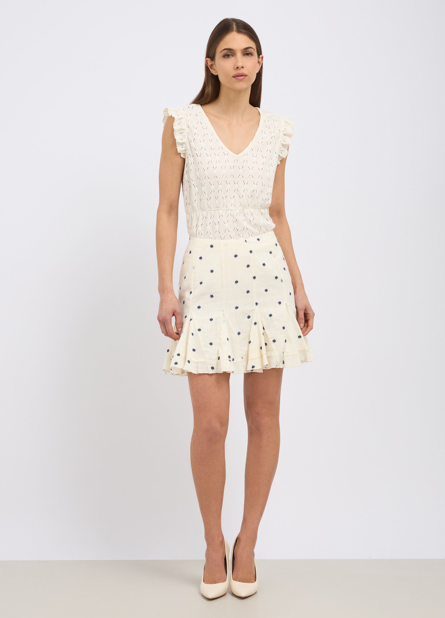 Minigonna in puro cotone con ricami donna
