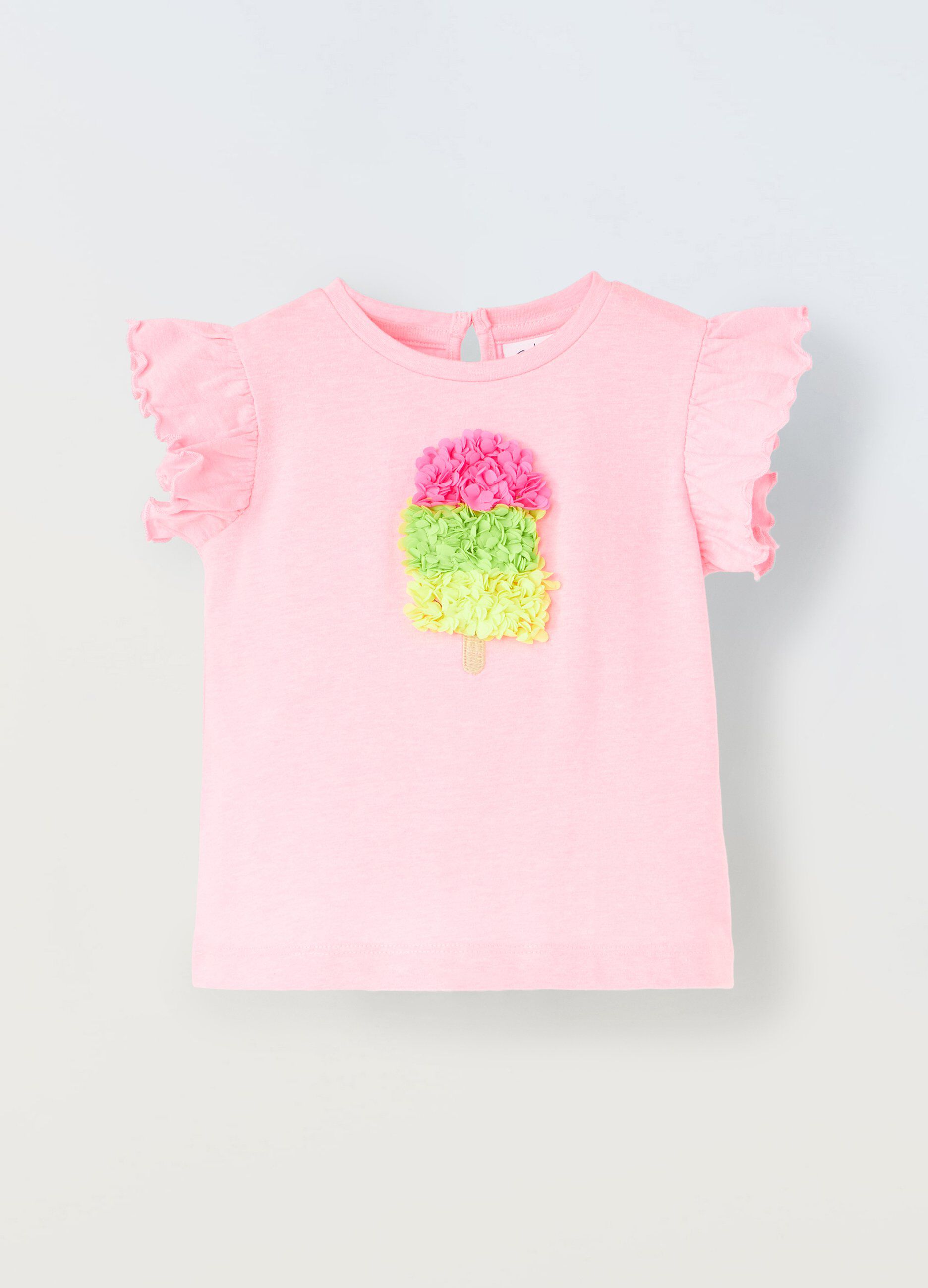 T-shirt in cotone stretch con maniche ad aletta neonata