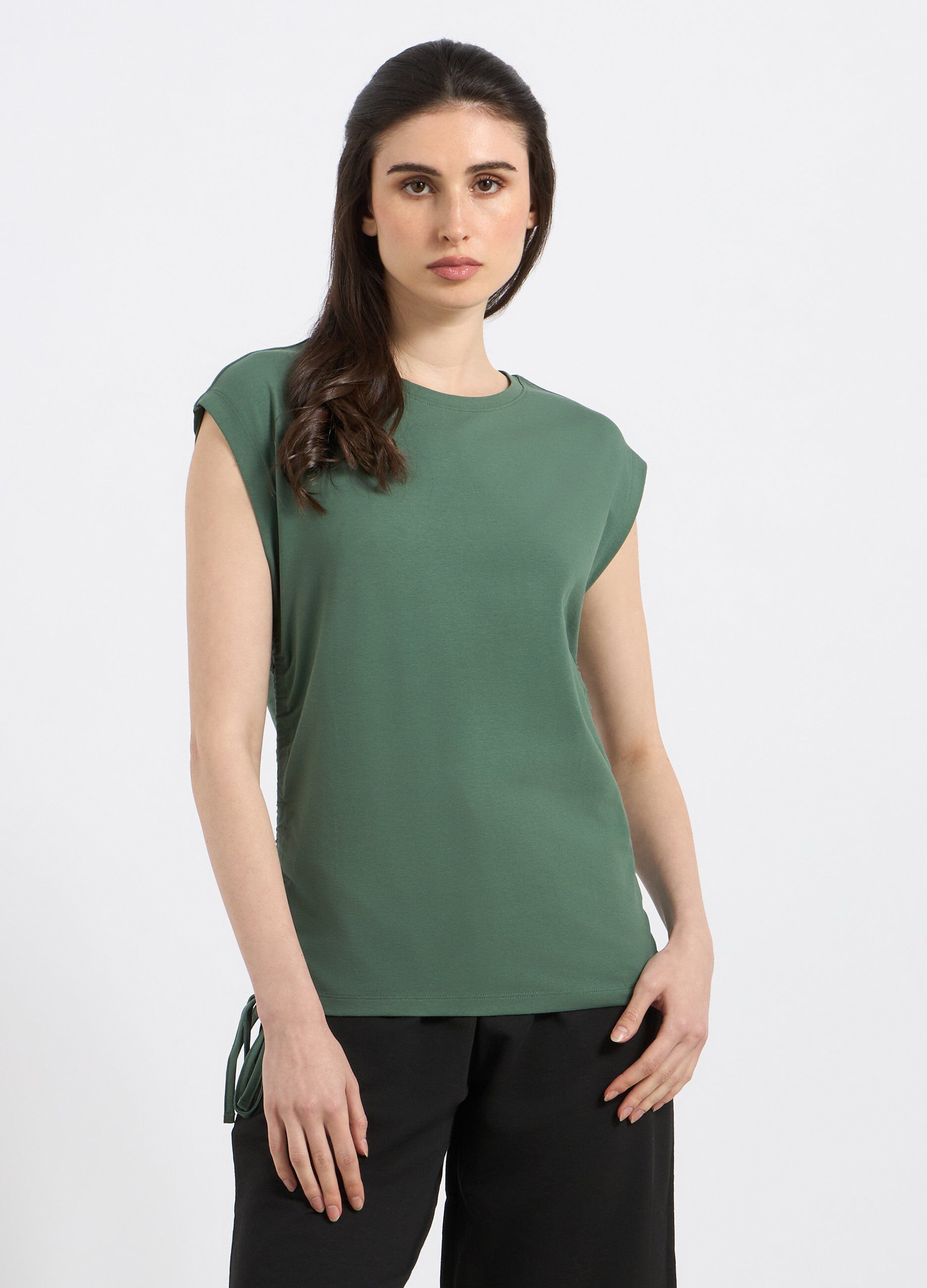 T-shirt in cotone stretch con coulisse donna