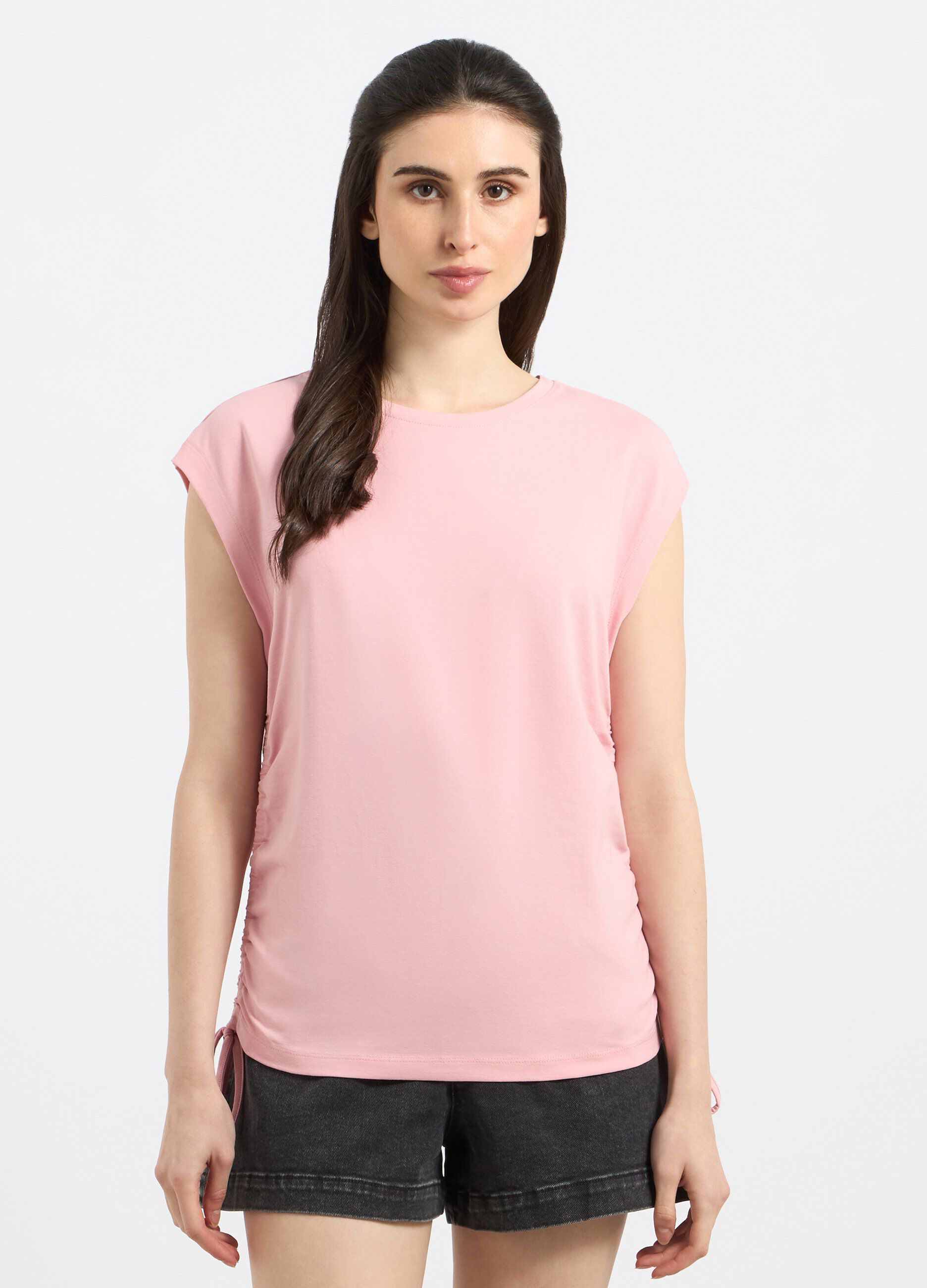 T-shirt in cotone stretch con coulisse donna