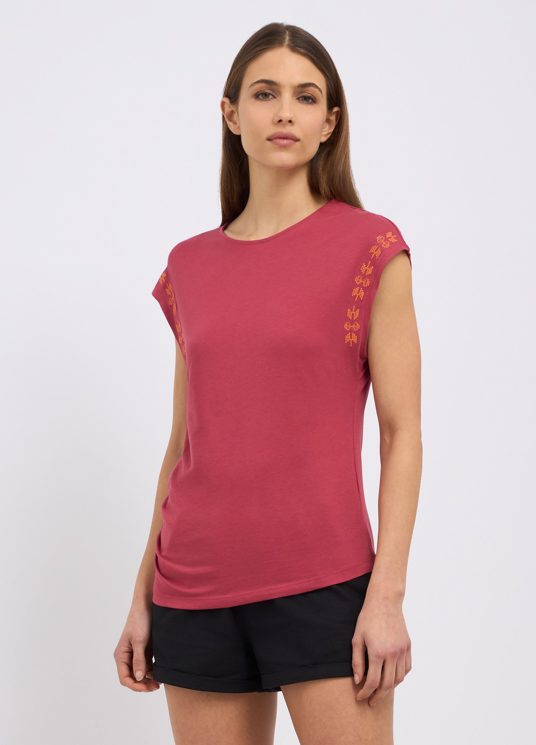 T-shirt smanicata in puro cotone donna