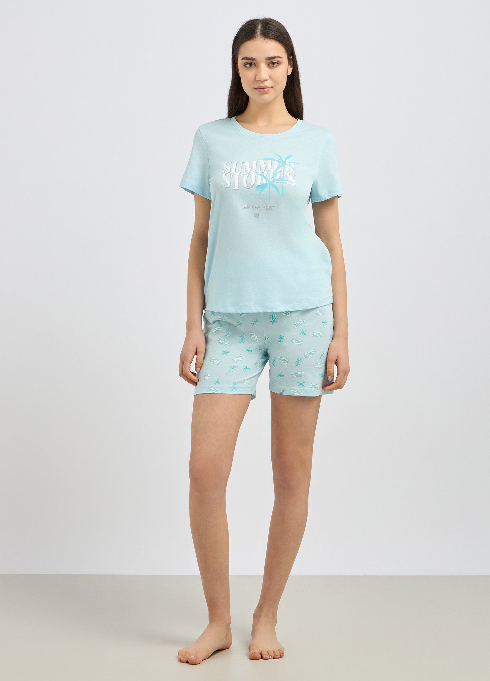 Set pigiama corto in puro cotone donna