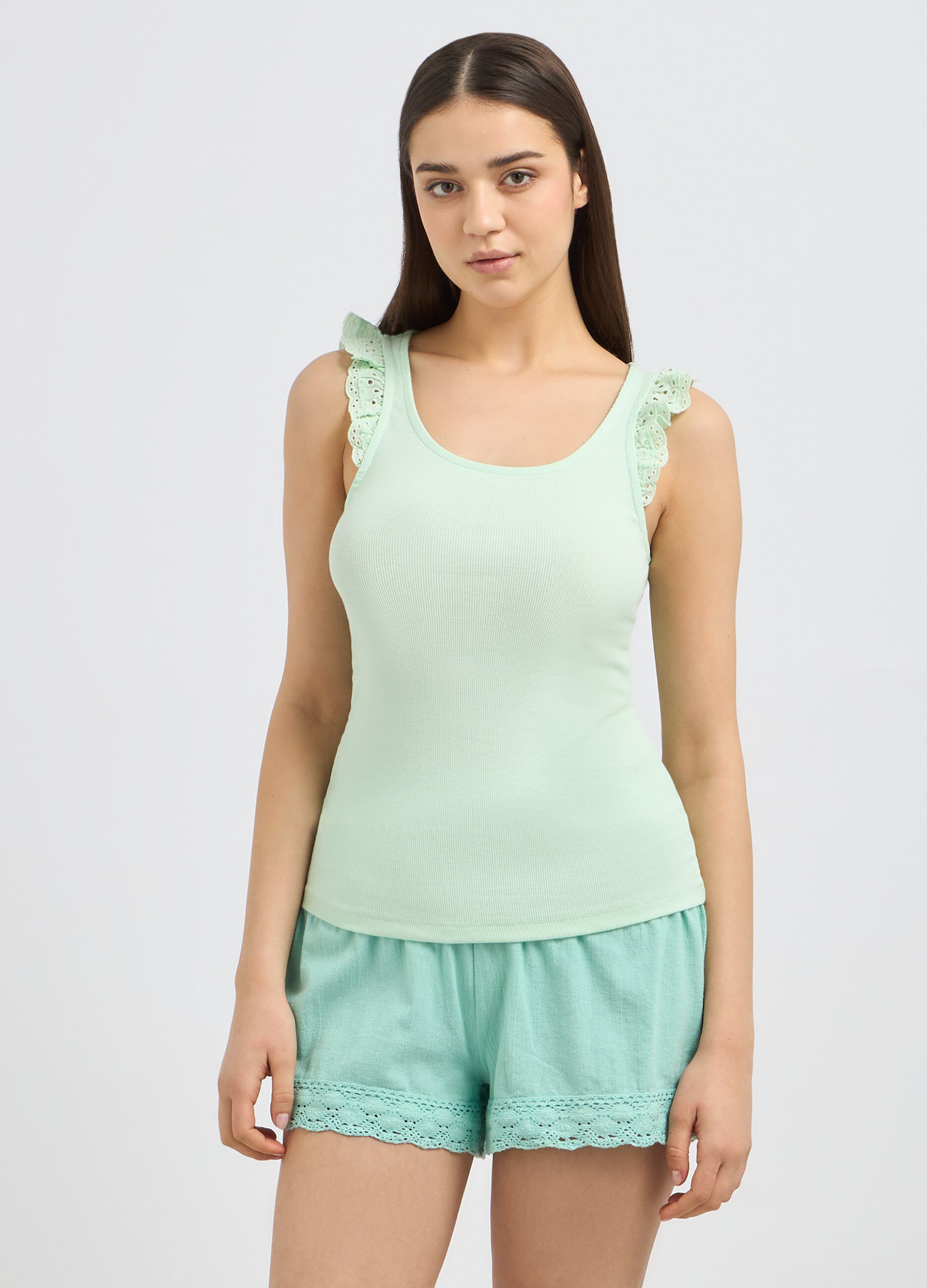 Canotta pigiama in costina di cotone stretch donna