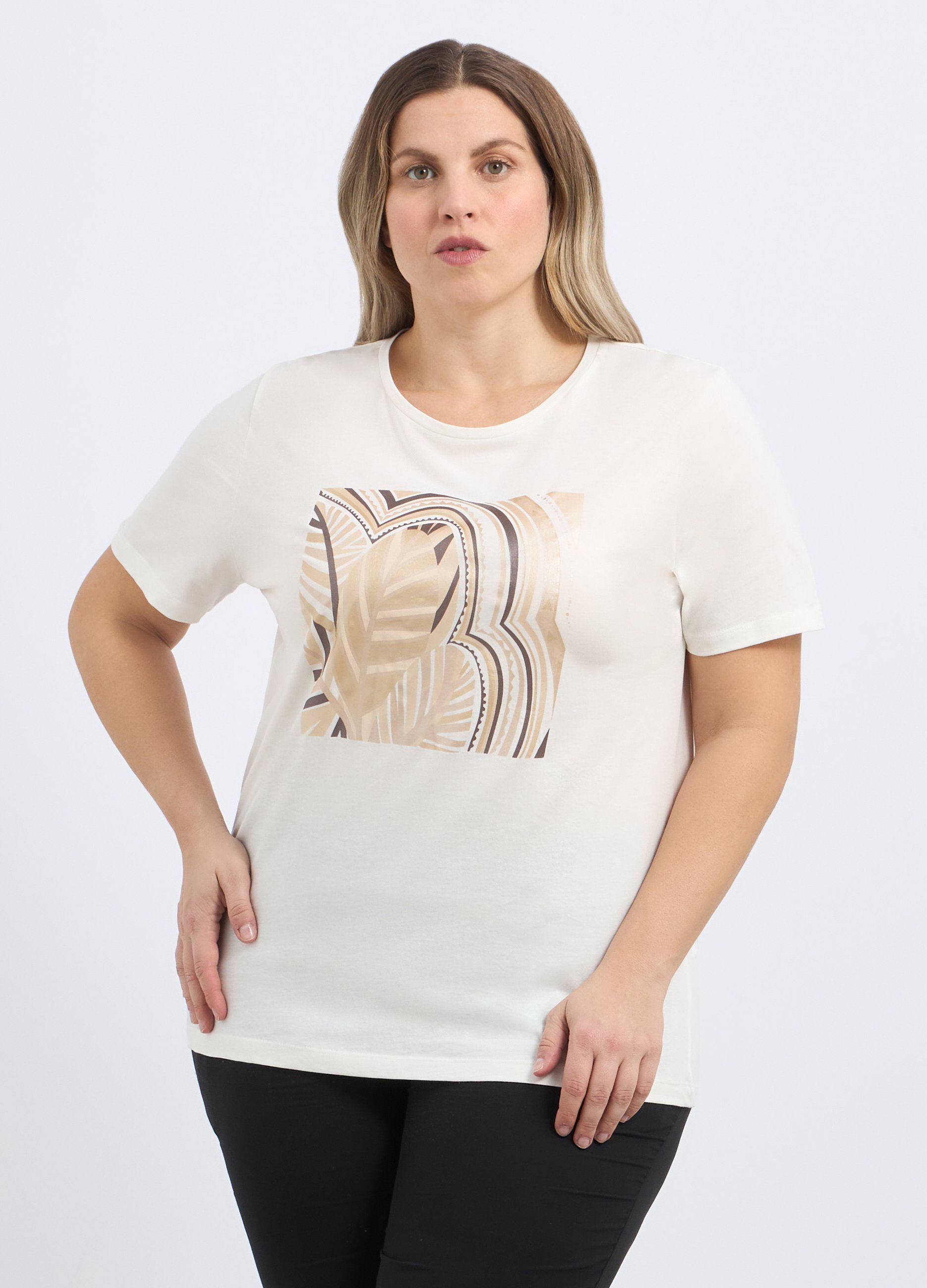 T-shirt in puro cotone con stampa donna curvy