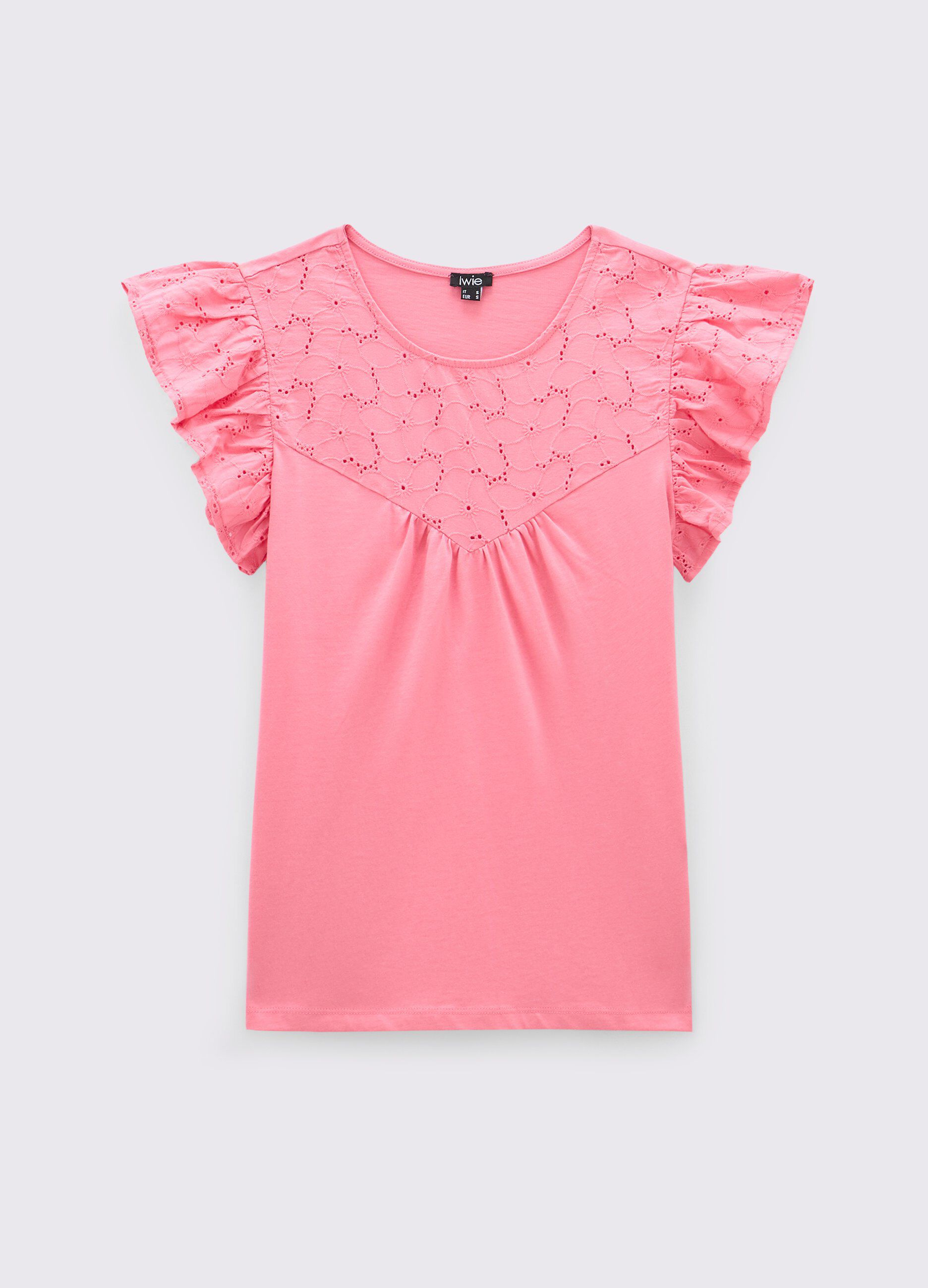 T-shirt in cotone sangallo donna