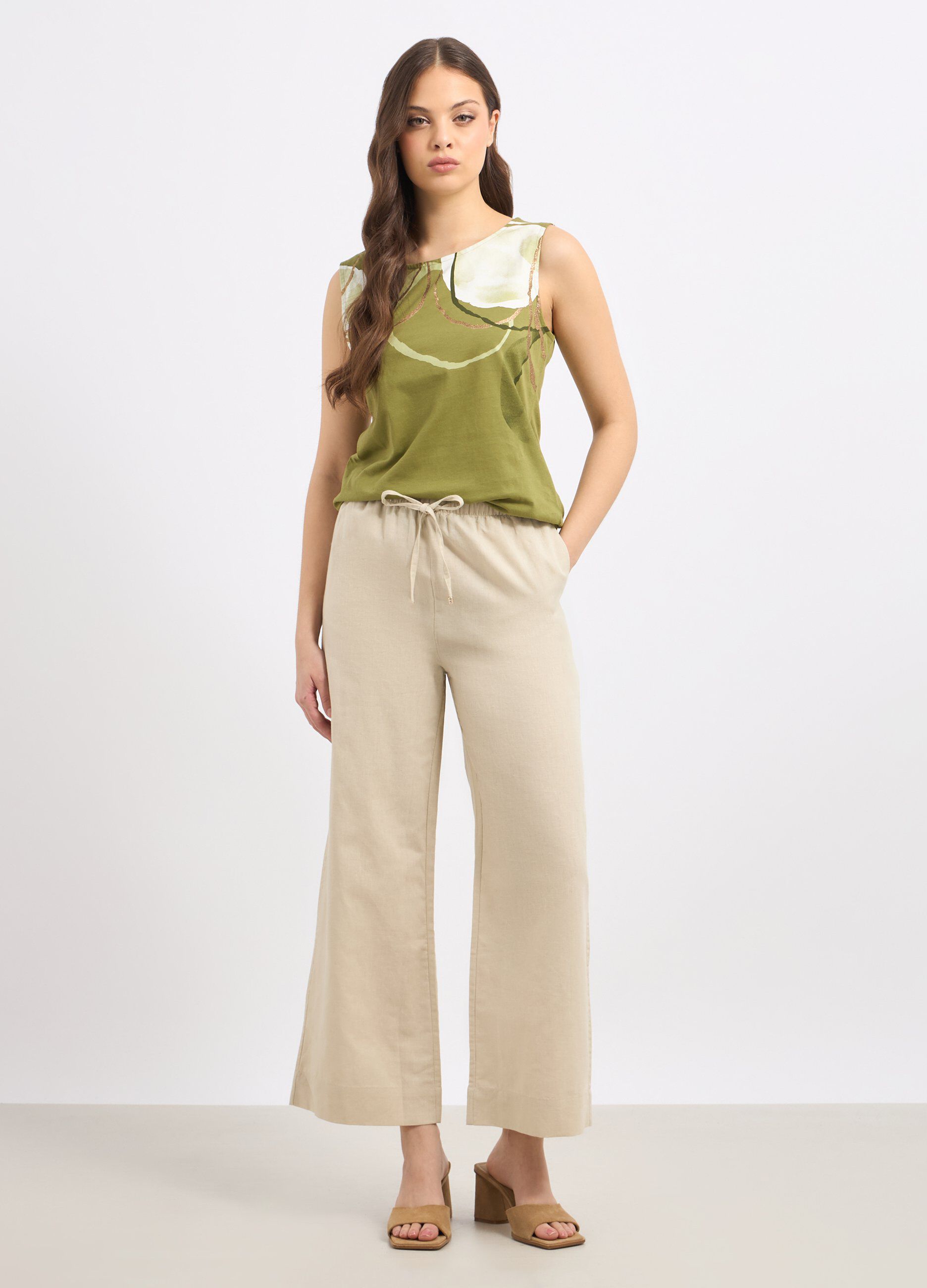 Pantaloni in misto lino donna