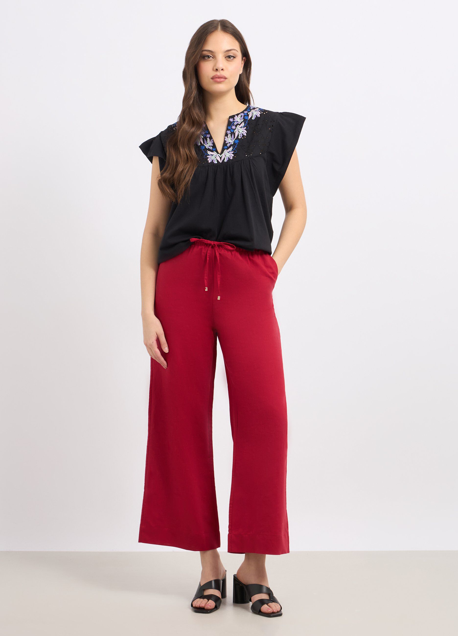 Pantaloni in misto lino donna