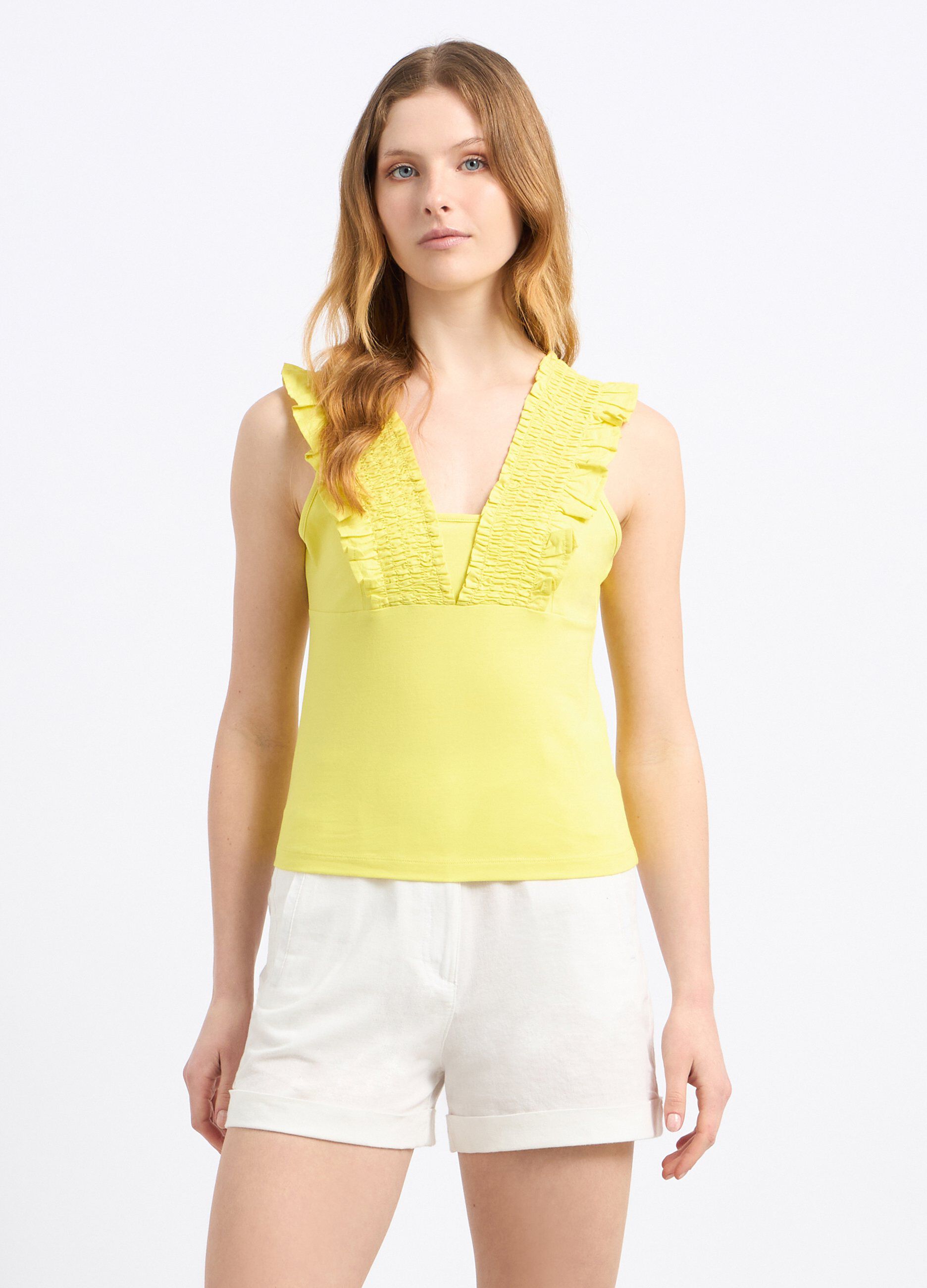 T-shirt in cotone stretch con punto smock donna
