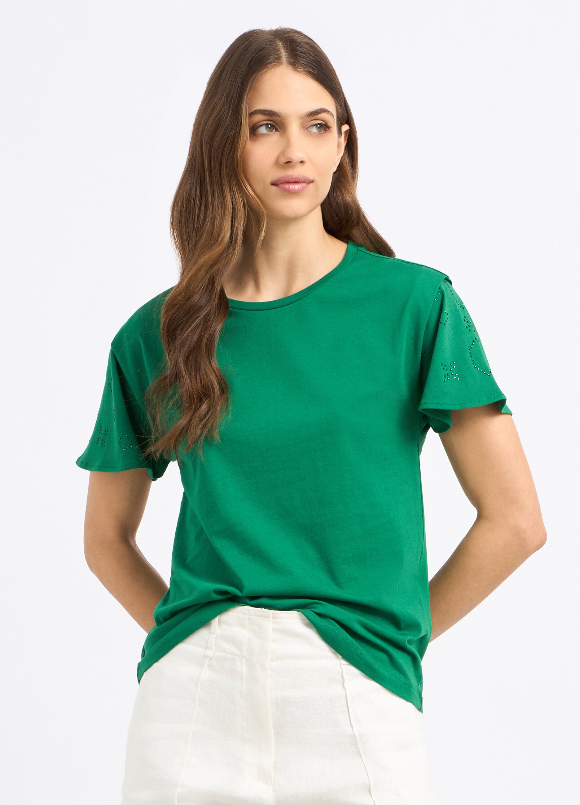 T-shirt in puro cotone con strass donna