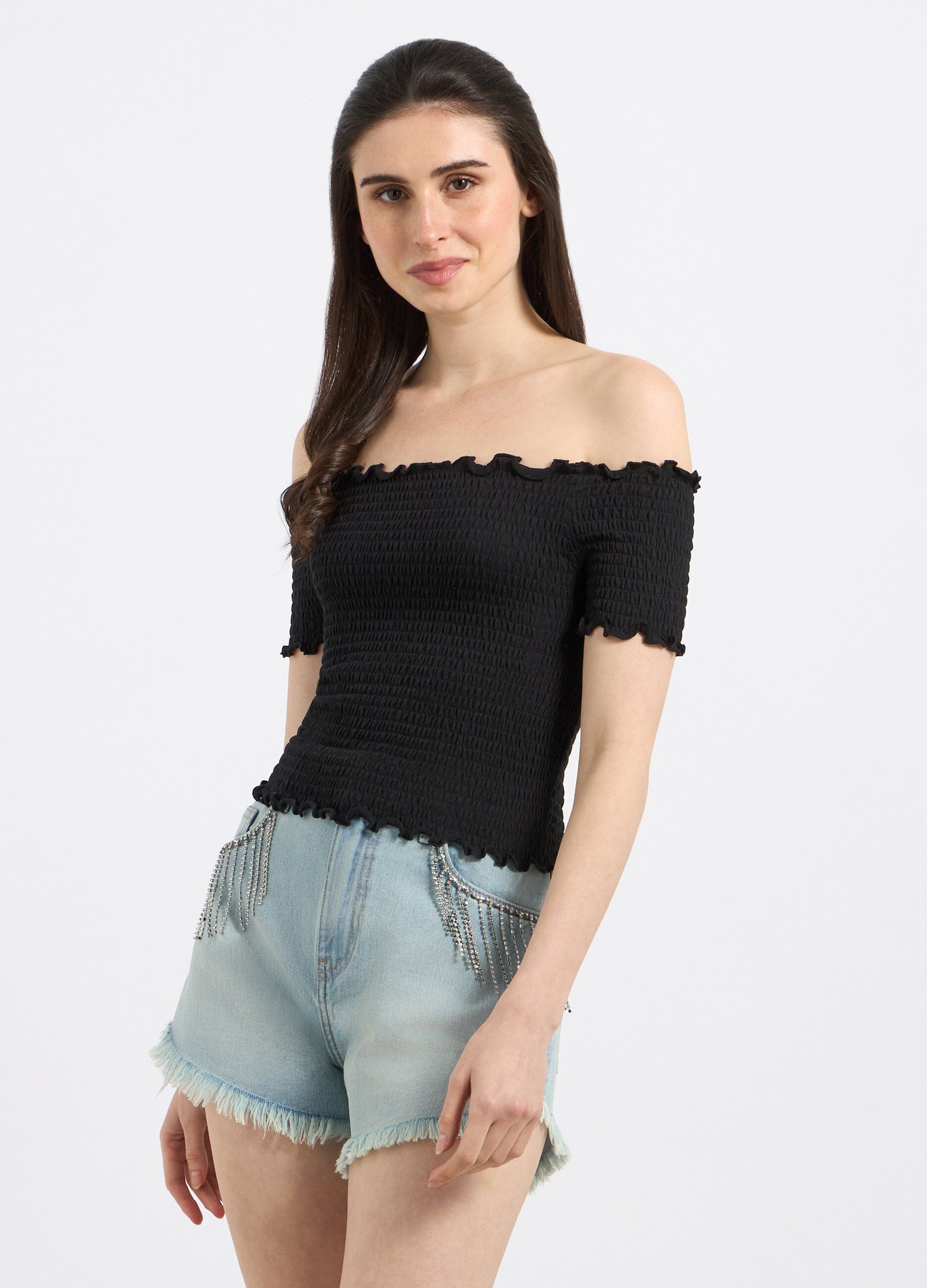 Top smocked in misto cotone stretch donna