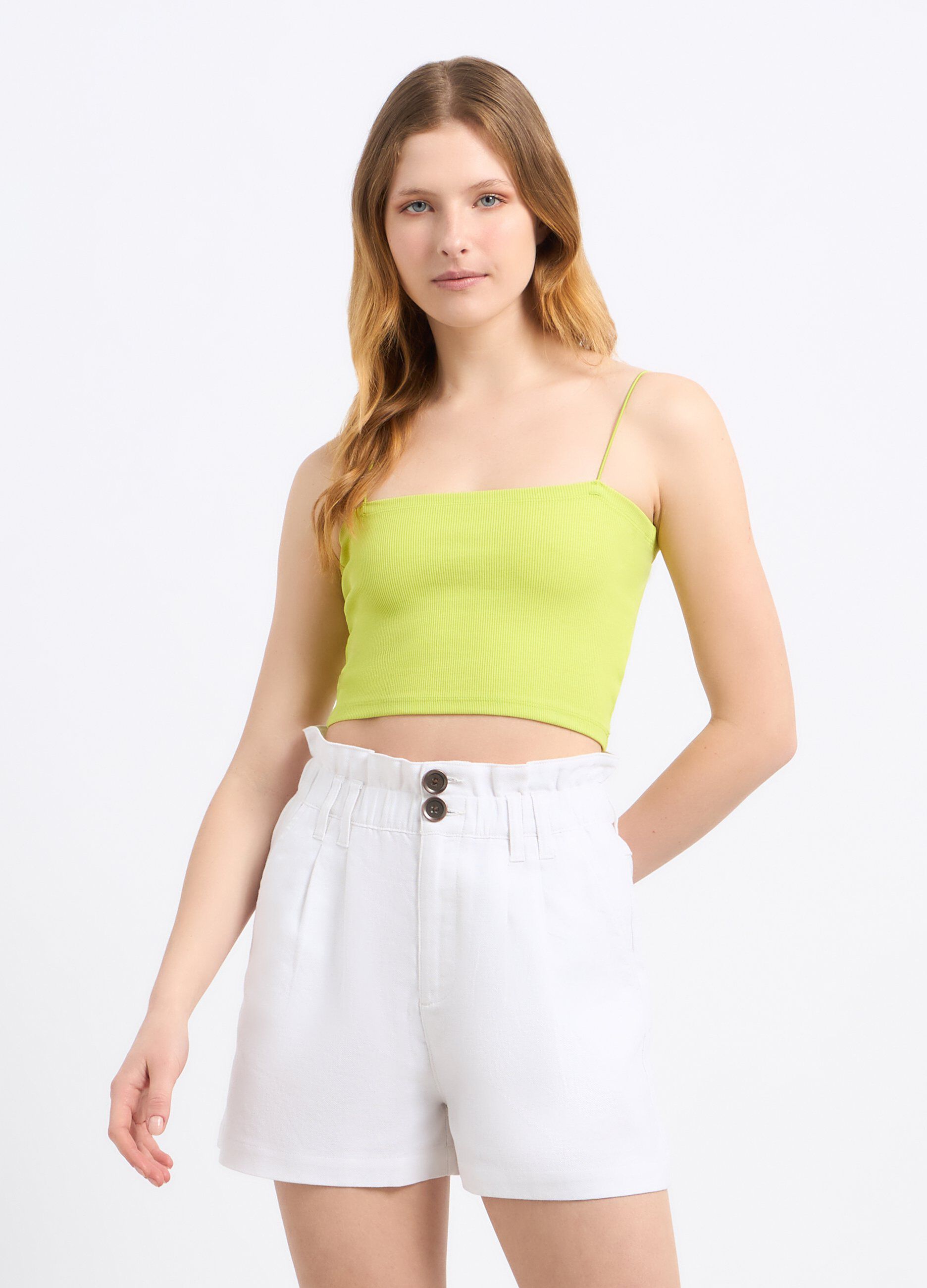 Top a fascia in costina di cotone stretch donna