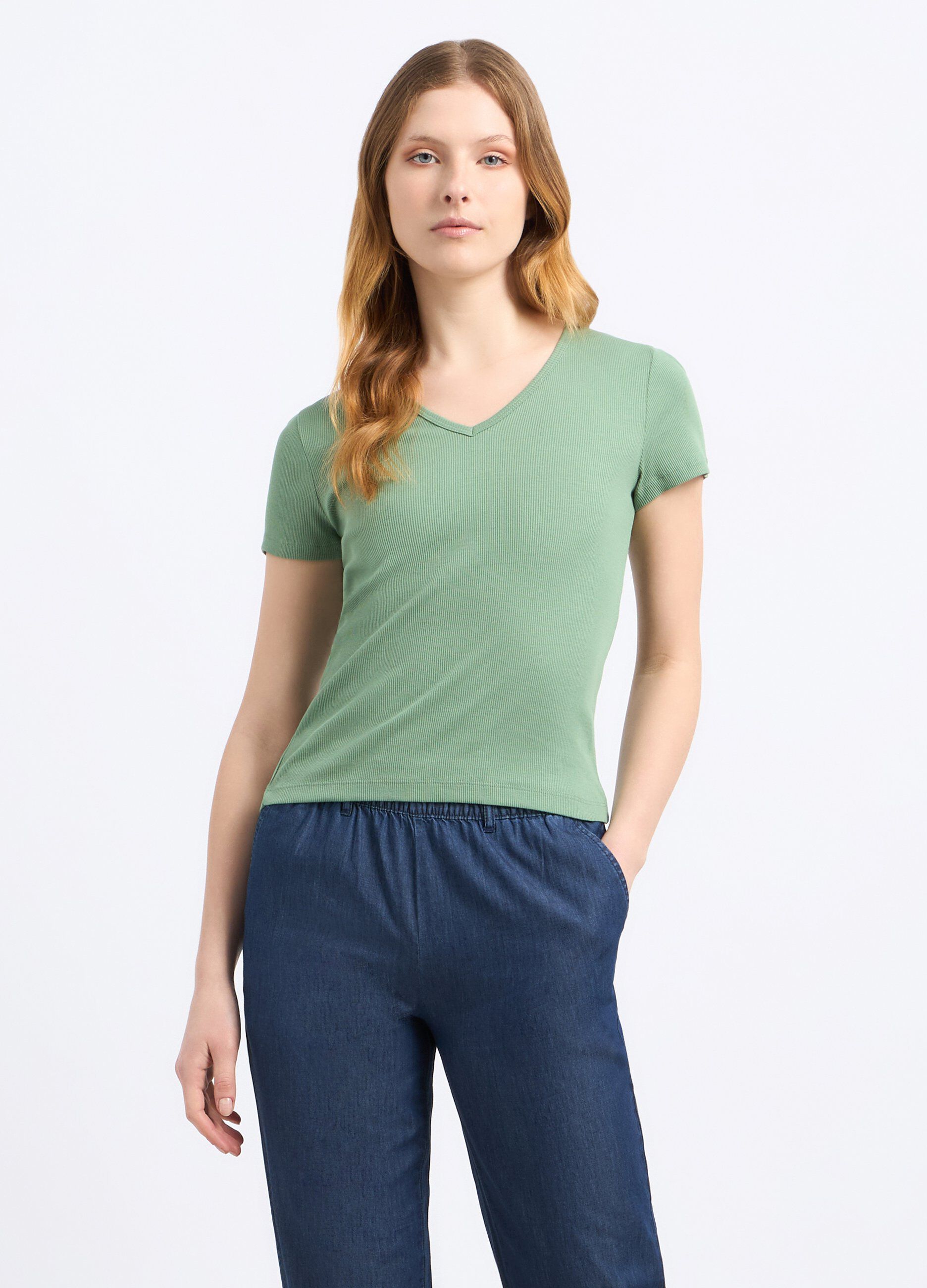 T-shirt in costina di puro cotone donna