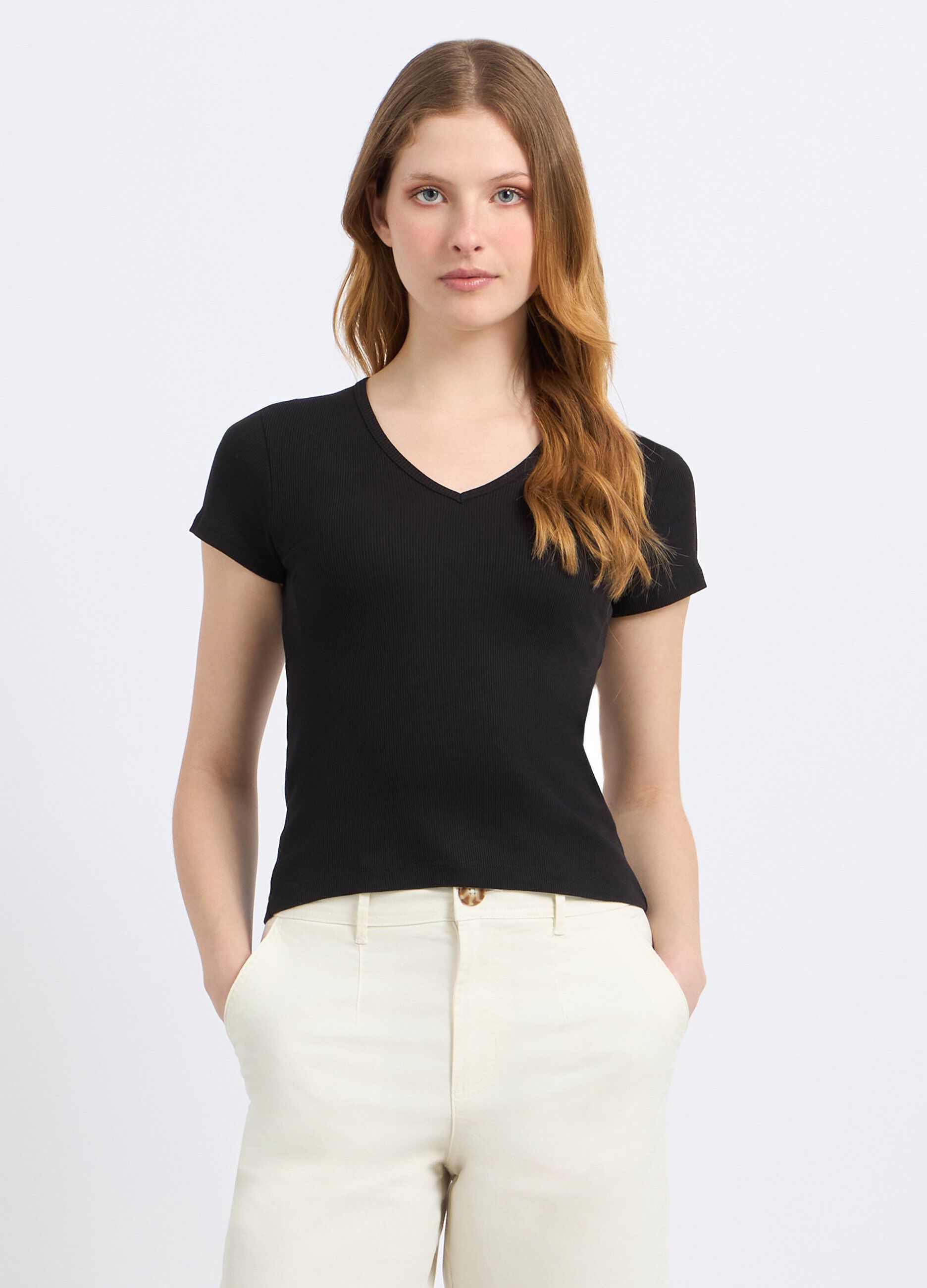 T-shirt in costina di puro cotone donna