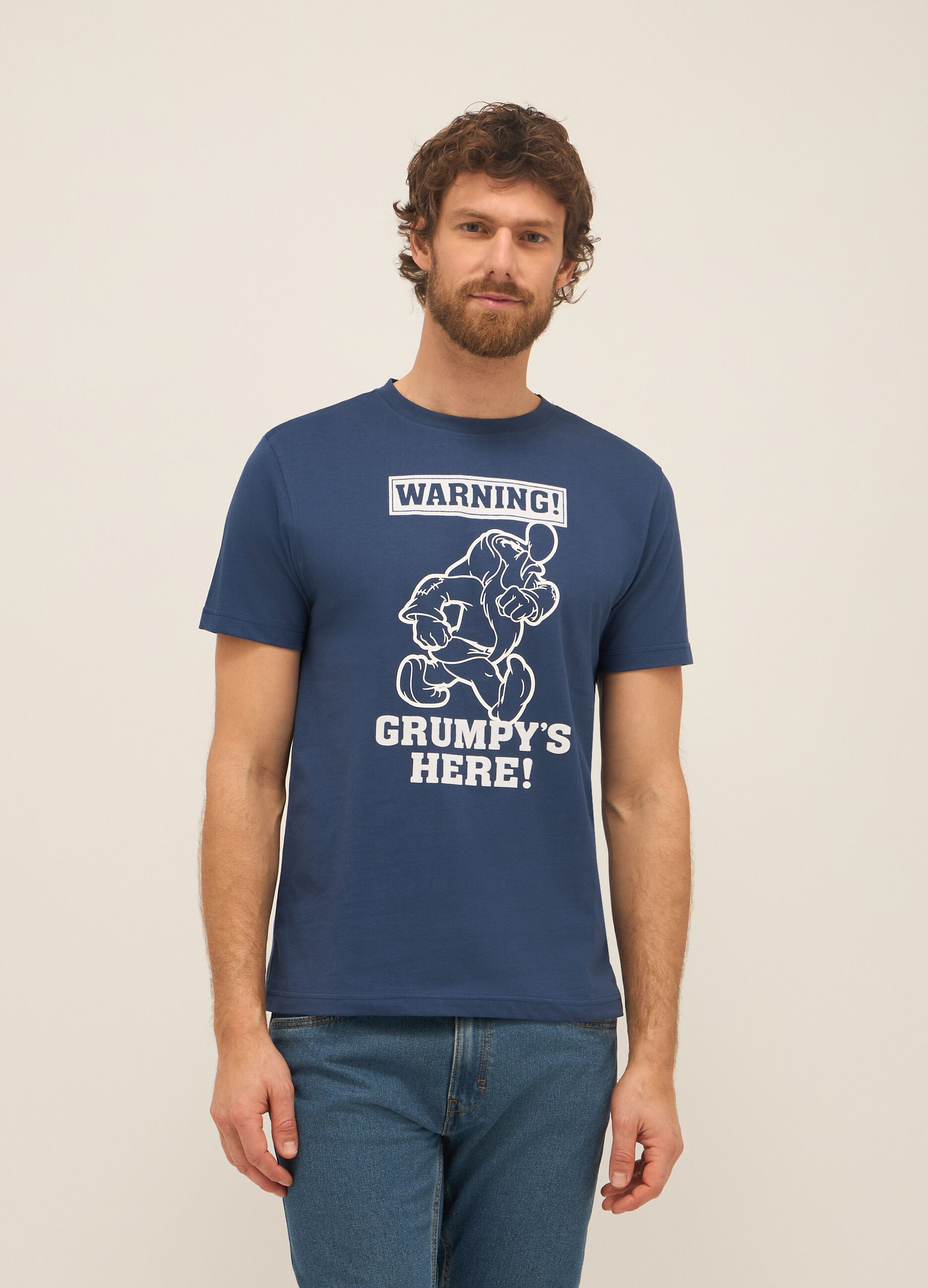 T-shirt girocollo in puro cotone con stampa uomo