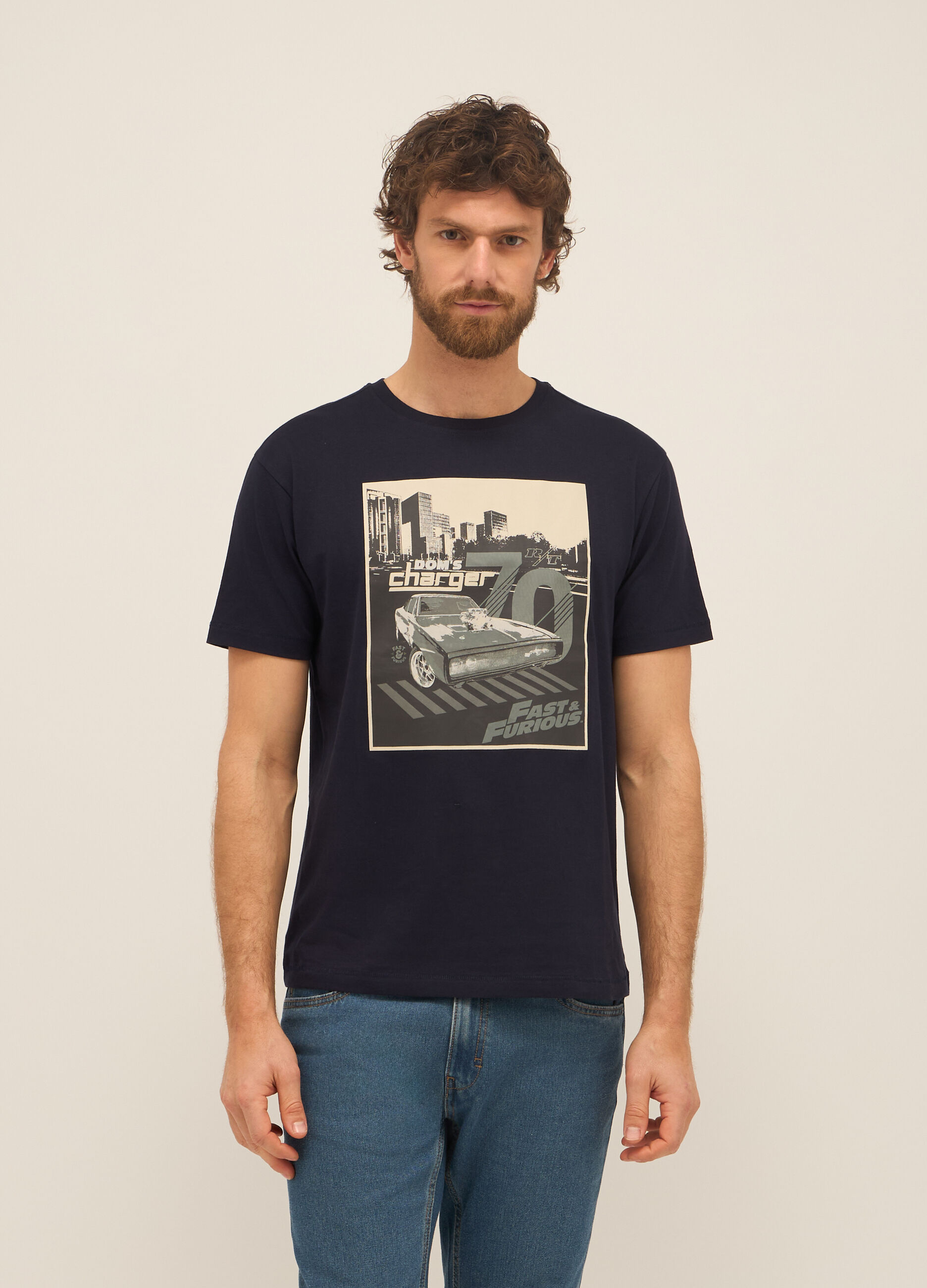 T-shirt girocollo in puro cotone con stampa uomo