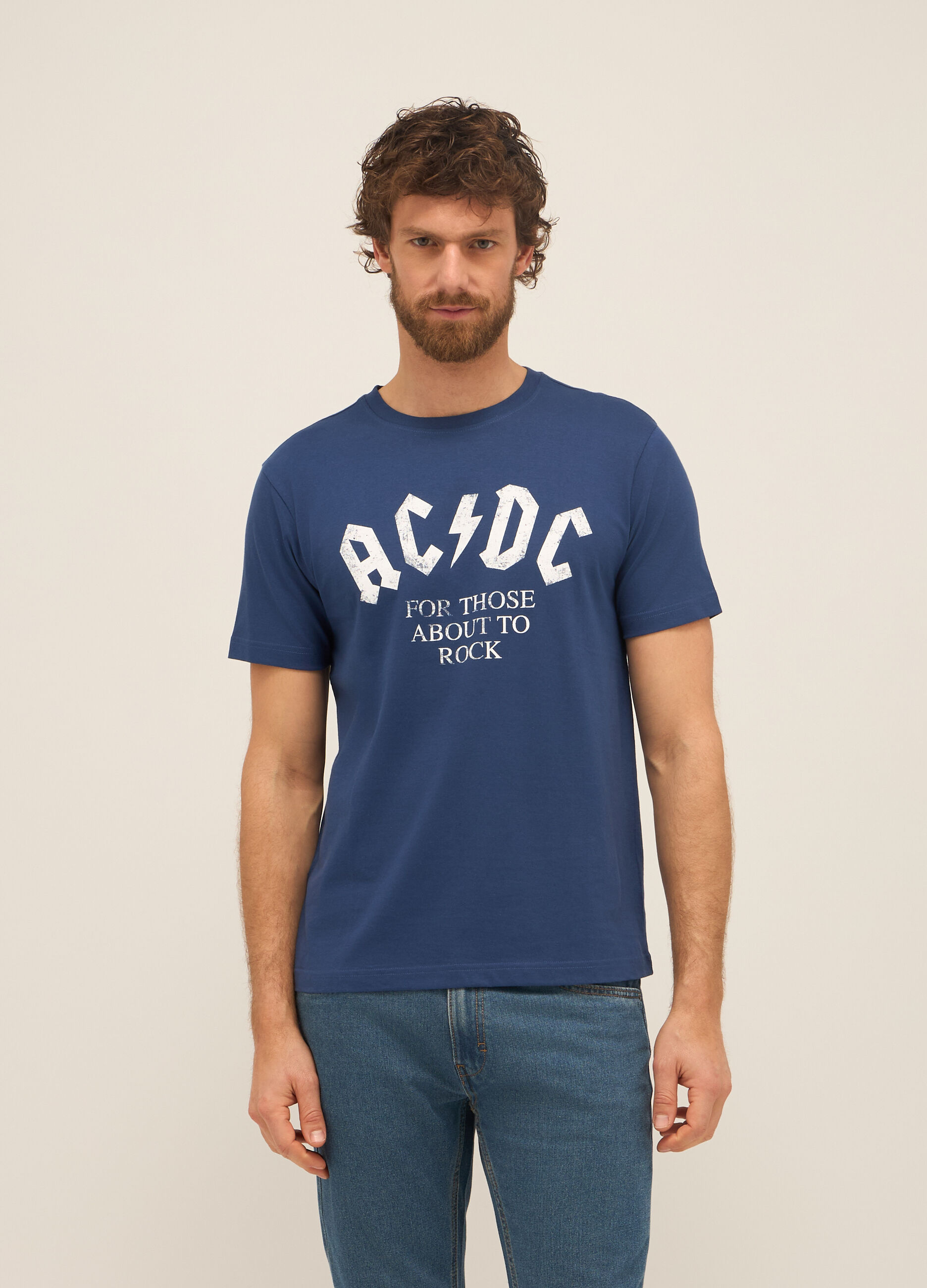 T-shirt girocollo in puro cotone con stampa uomo