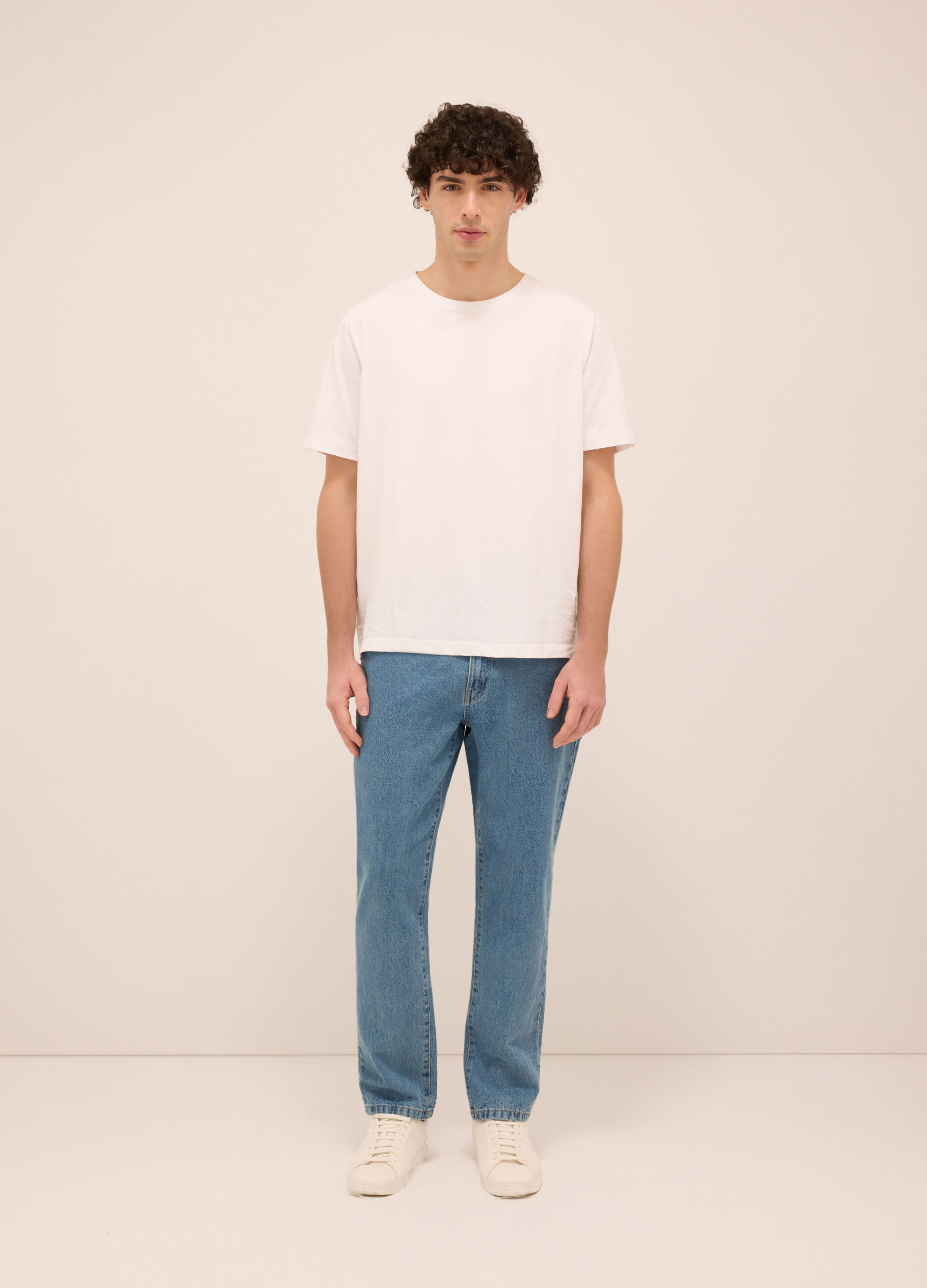 Jeans 5 tasche regular fit in denim di puro cotone uomo