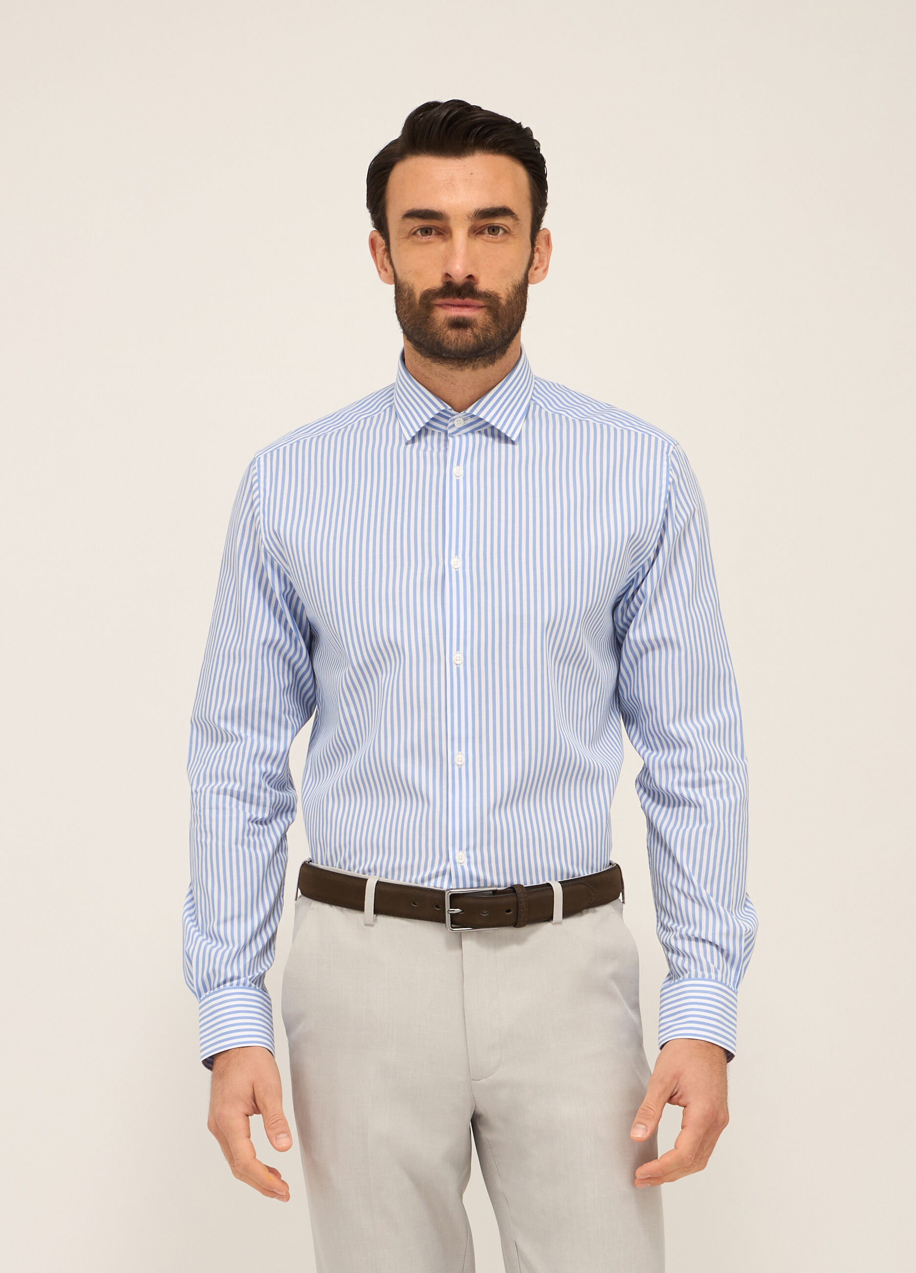 Camicia regular fit in misto cotone a righe