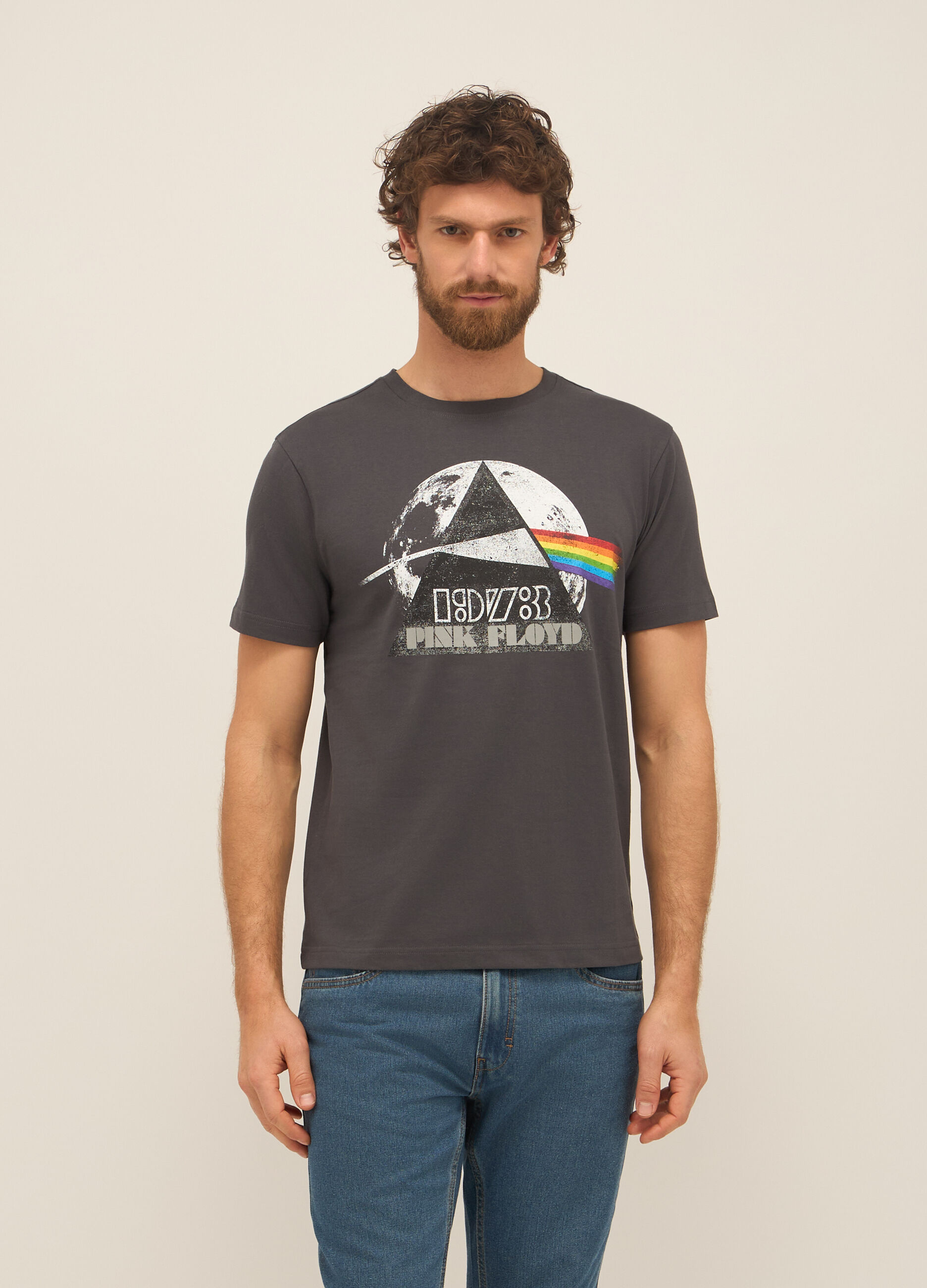 T-shirt girocollo in puro cotone con stampa uomo