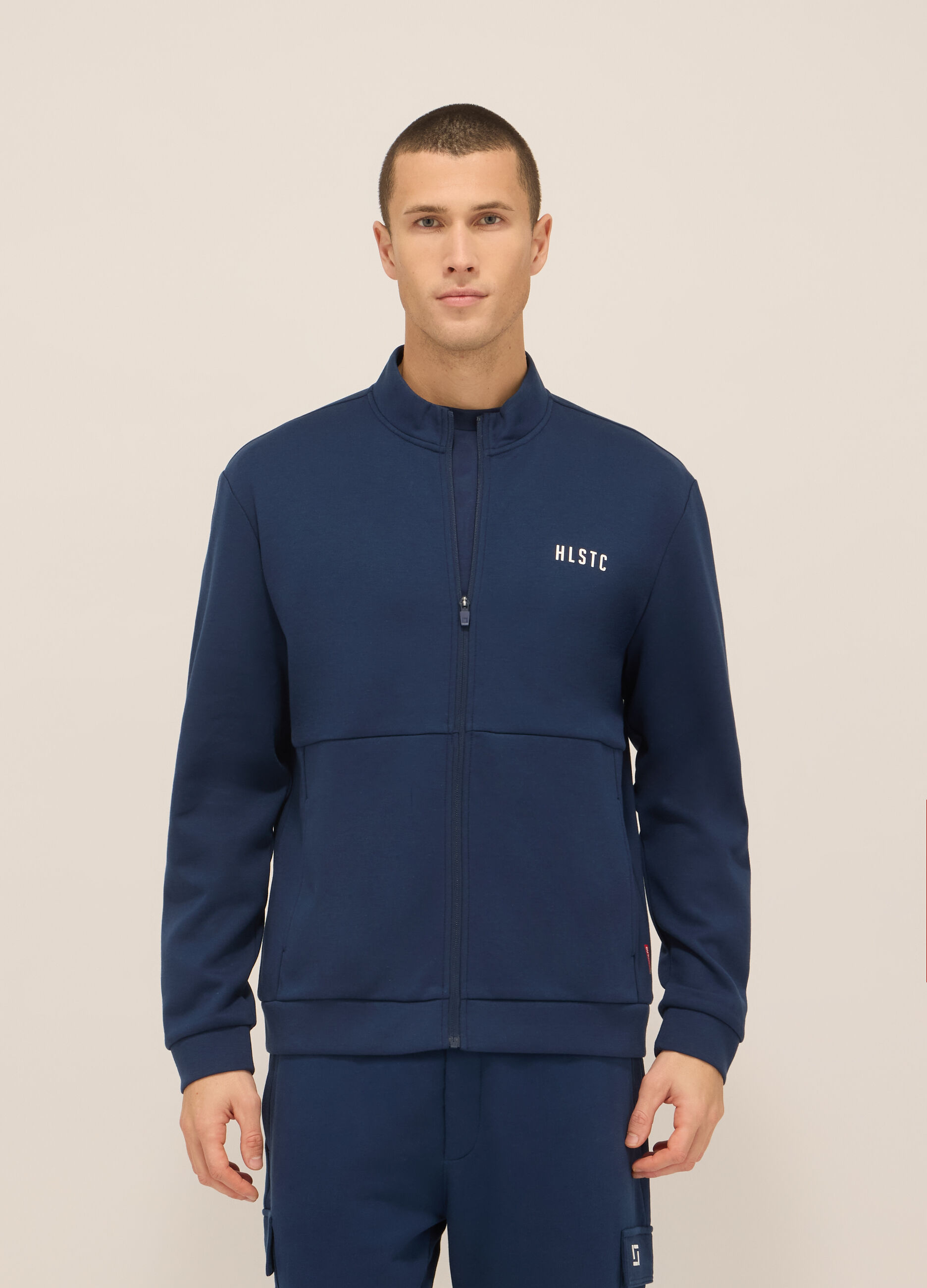 Felpa sportiva con zip in interlock misto cotone uomo