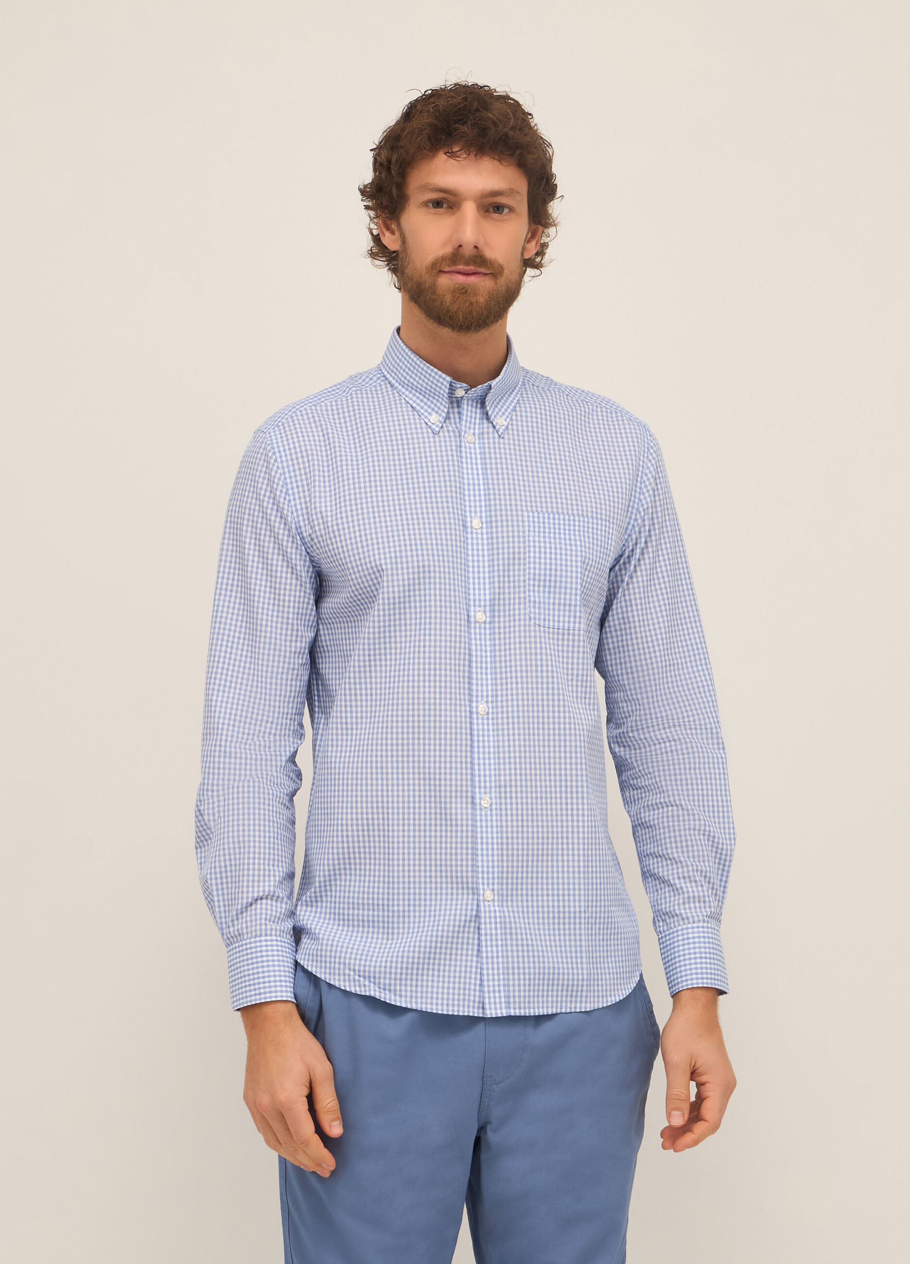 Camicia regular fit button-down in misto cotone uomo
