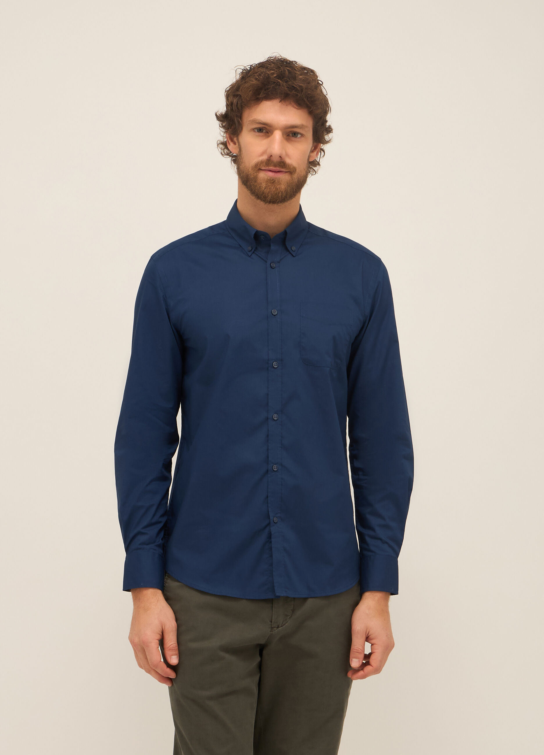Camicia slim fit button-down in misto cotone uomo