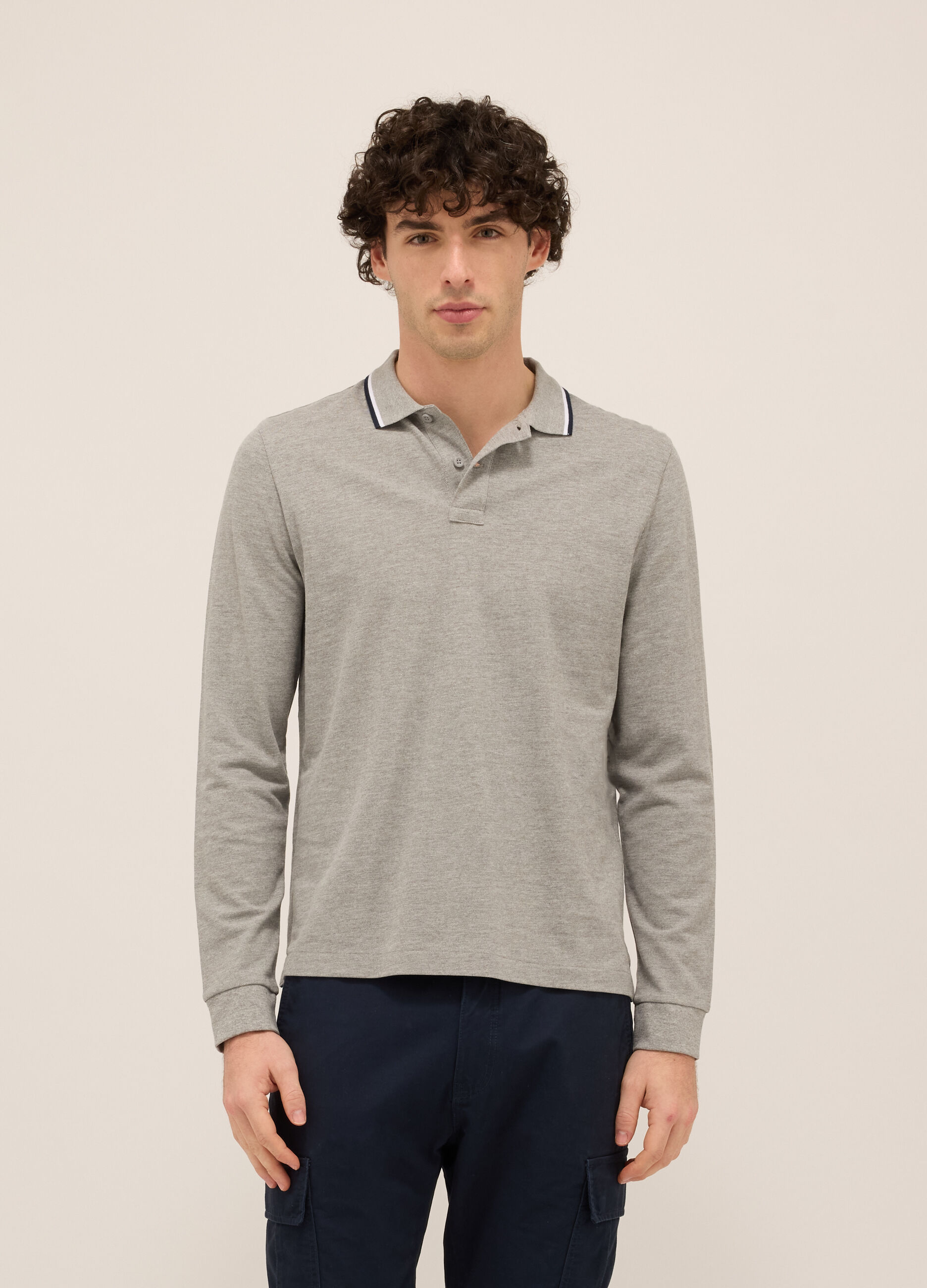 Polo a maniche lunghe in misto cotone uomo