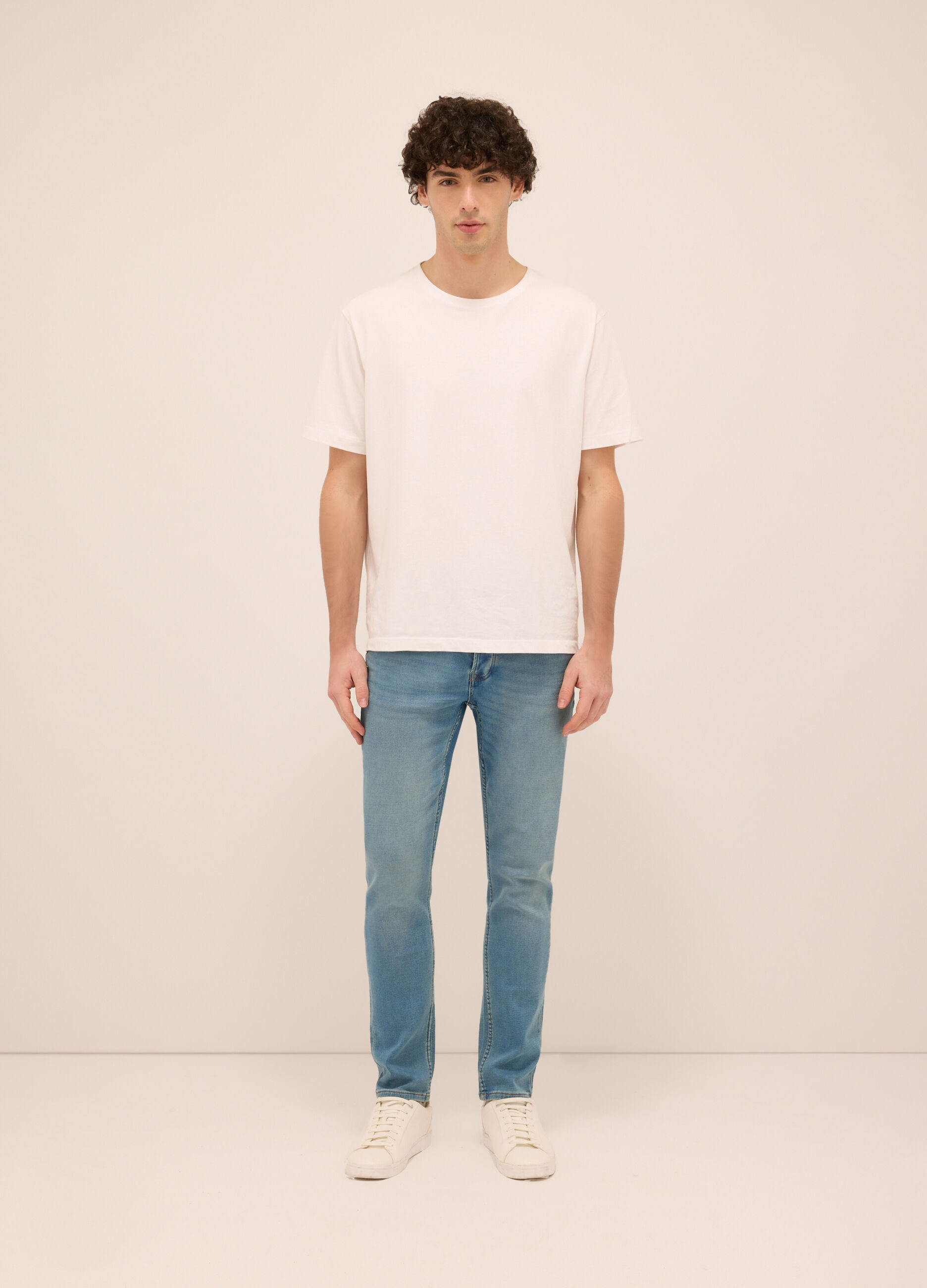 Jeans 5 tasche slim fit in denim di cotone stretch uomo