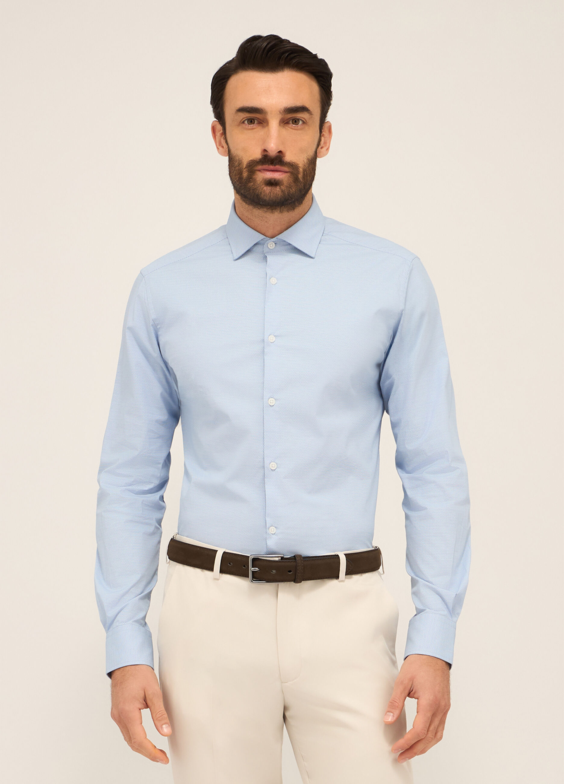 Camicia slim fit in cotone stretch texturizzato uomo