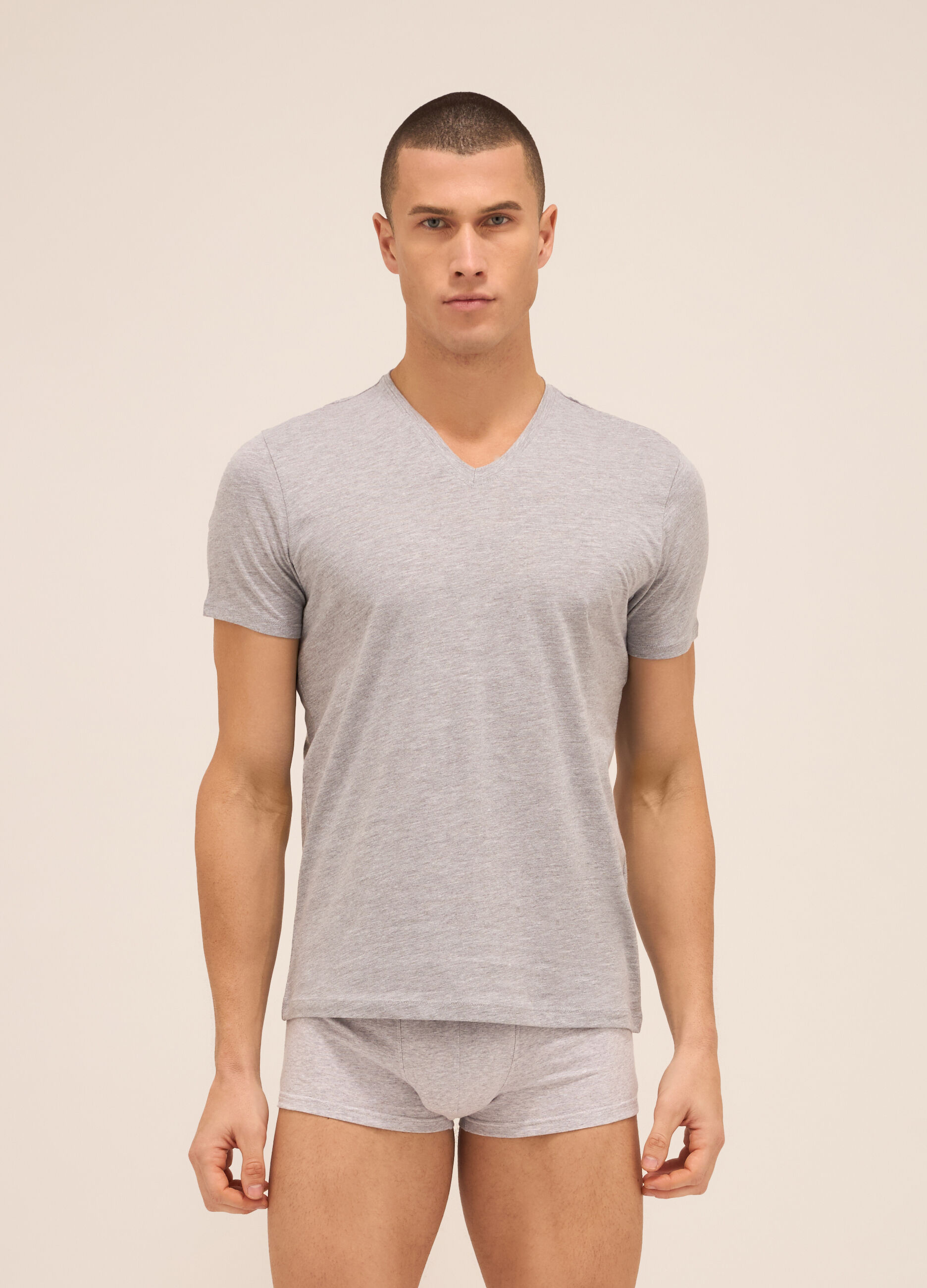 T-shirt collo a V in puro cotone uomo