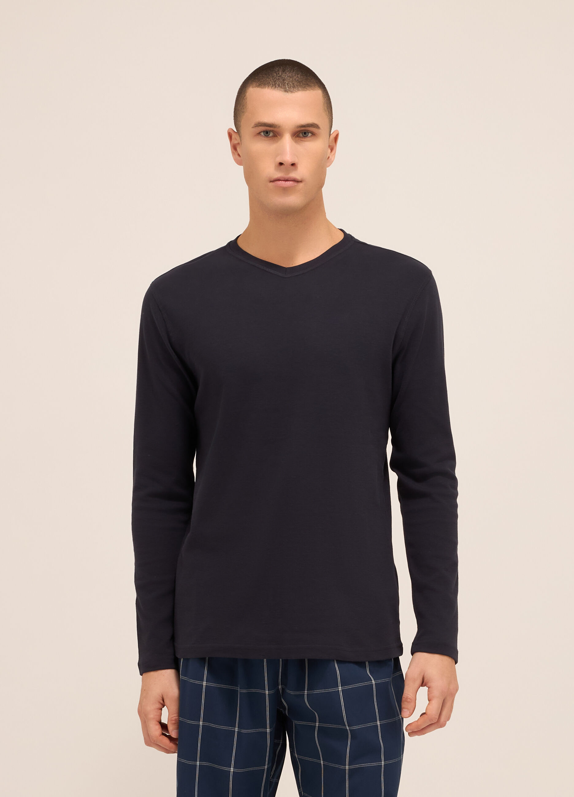 Maglia del pigiama girocollo in puro cotone uomo