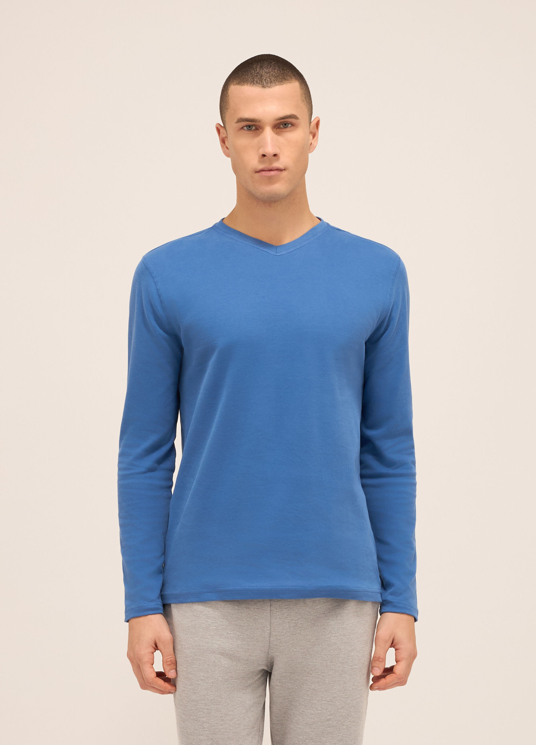 Maglia del pigiama girocollo in puro cotone uomo