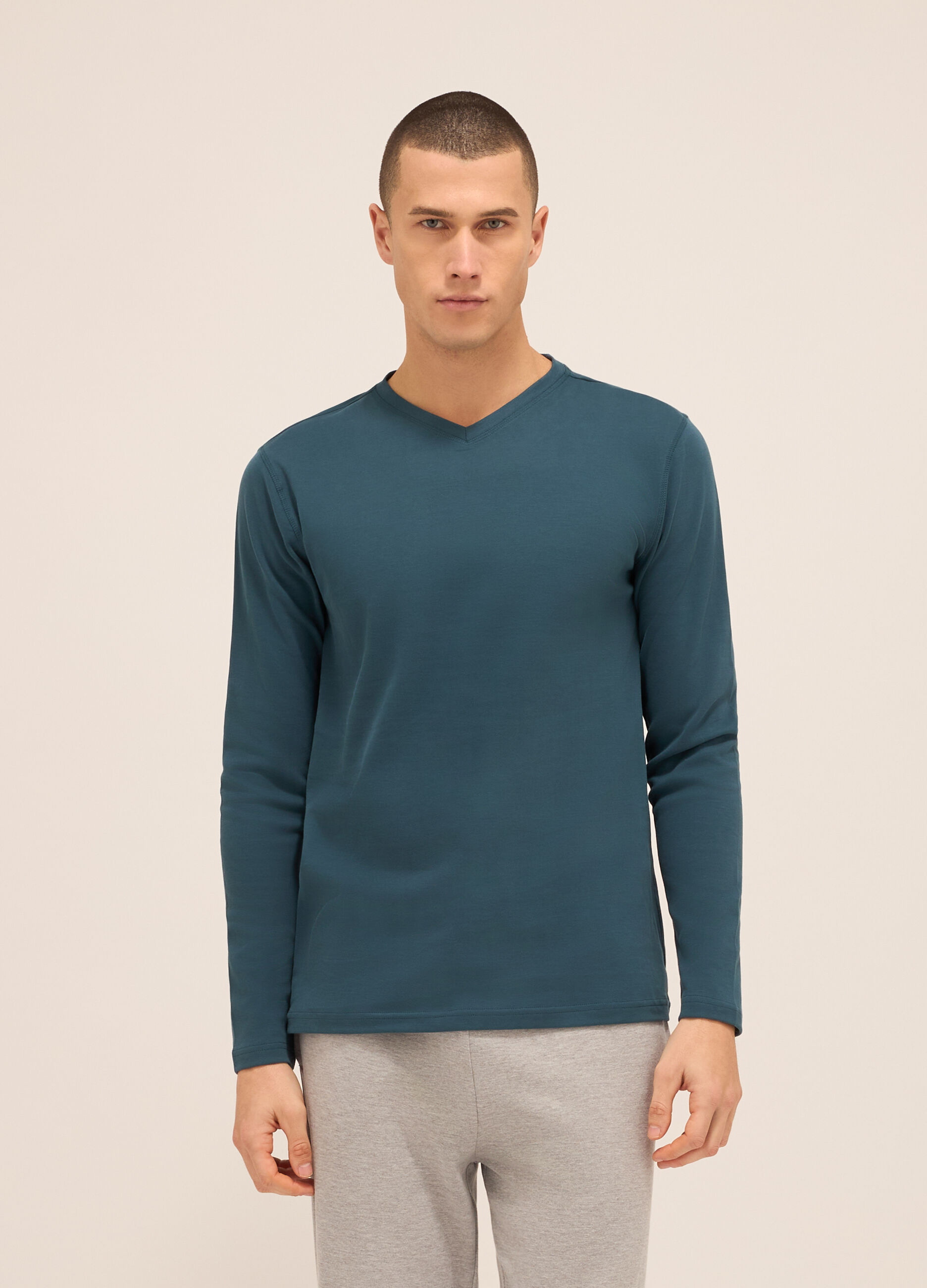 Maglia del pigiama girocollo in puro cotone uomo