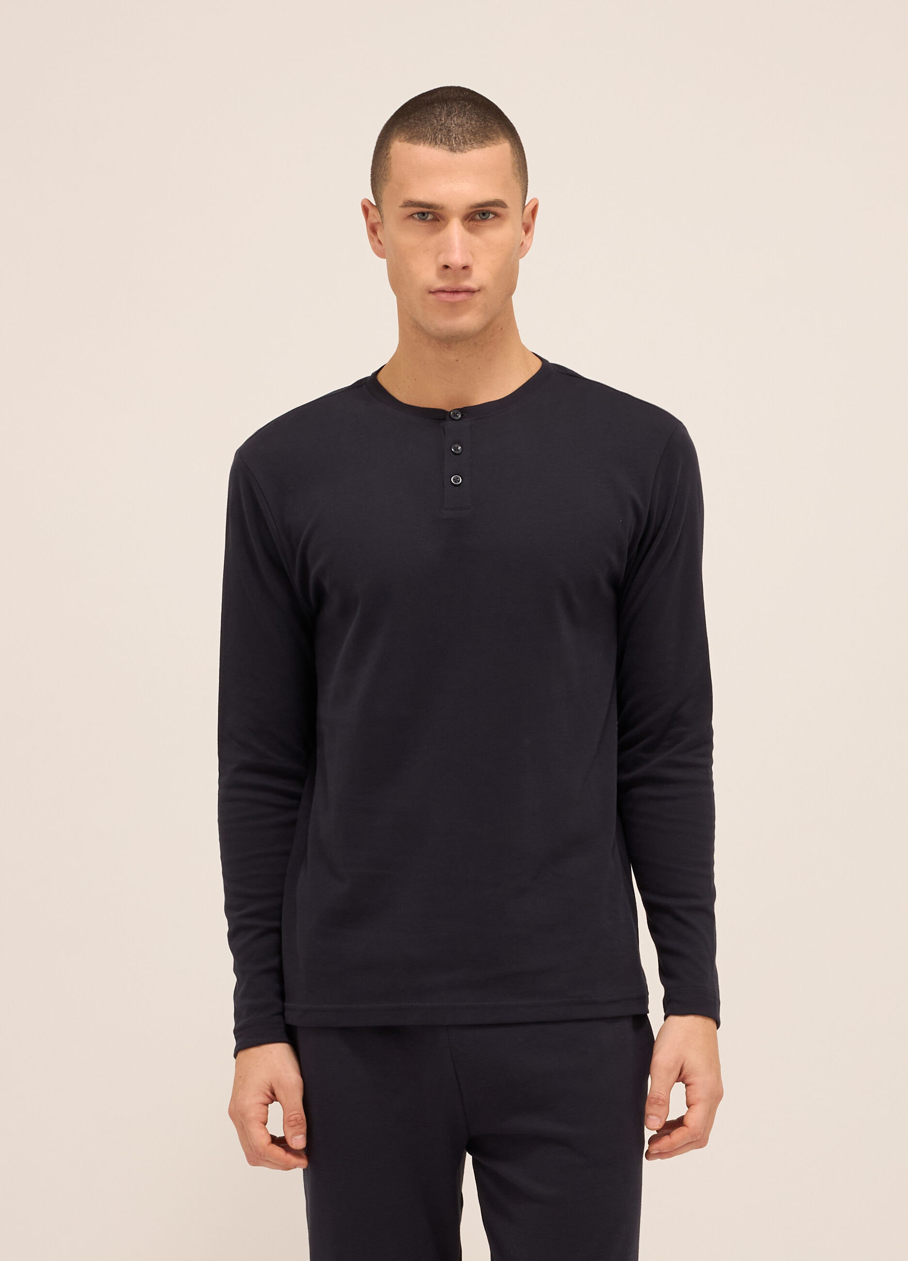 Maglia del pigiama a serafino in puro cotone uomo